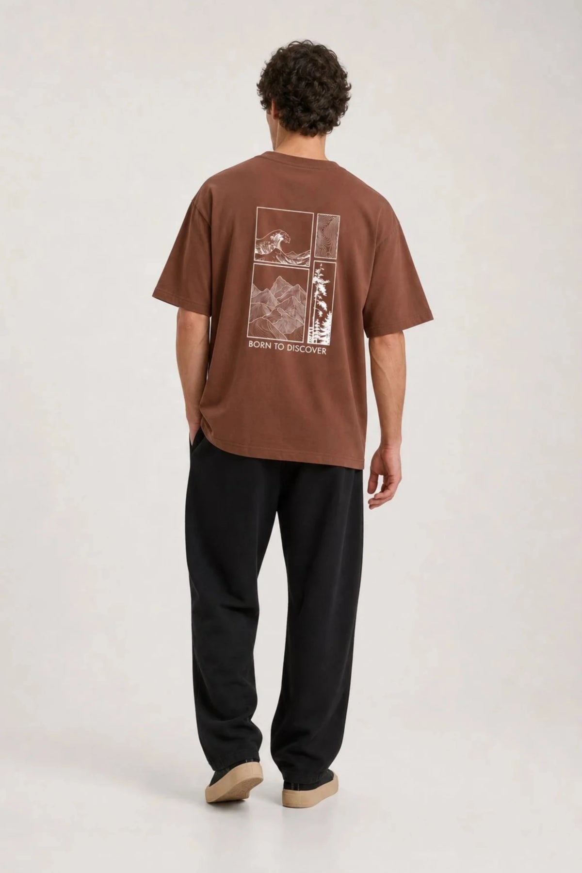 Men's Brown Born to Discover Oversized T-Shirt