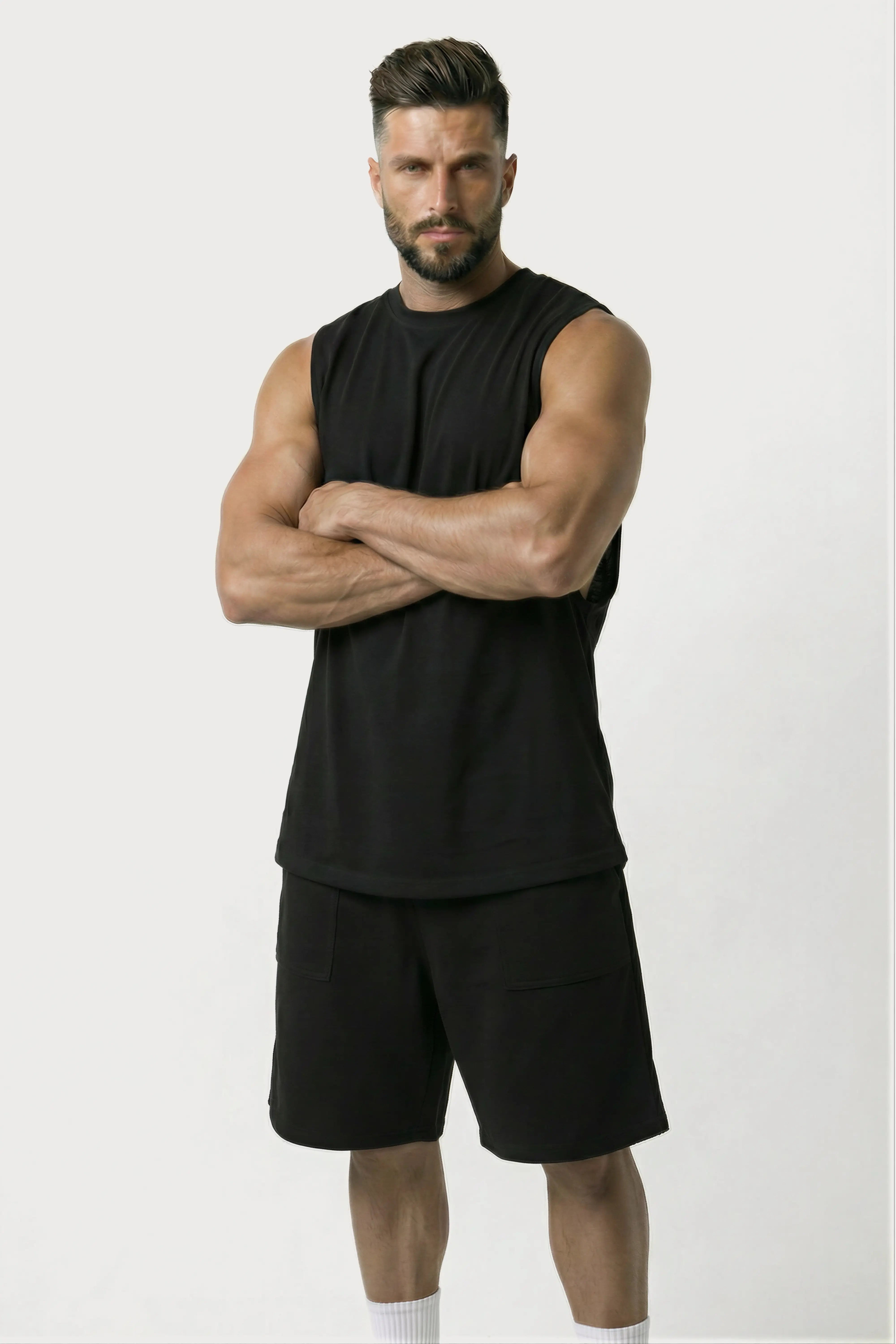 Men’s Black dropped armhole bamboo cotton tank