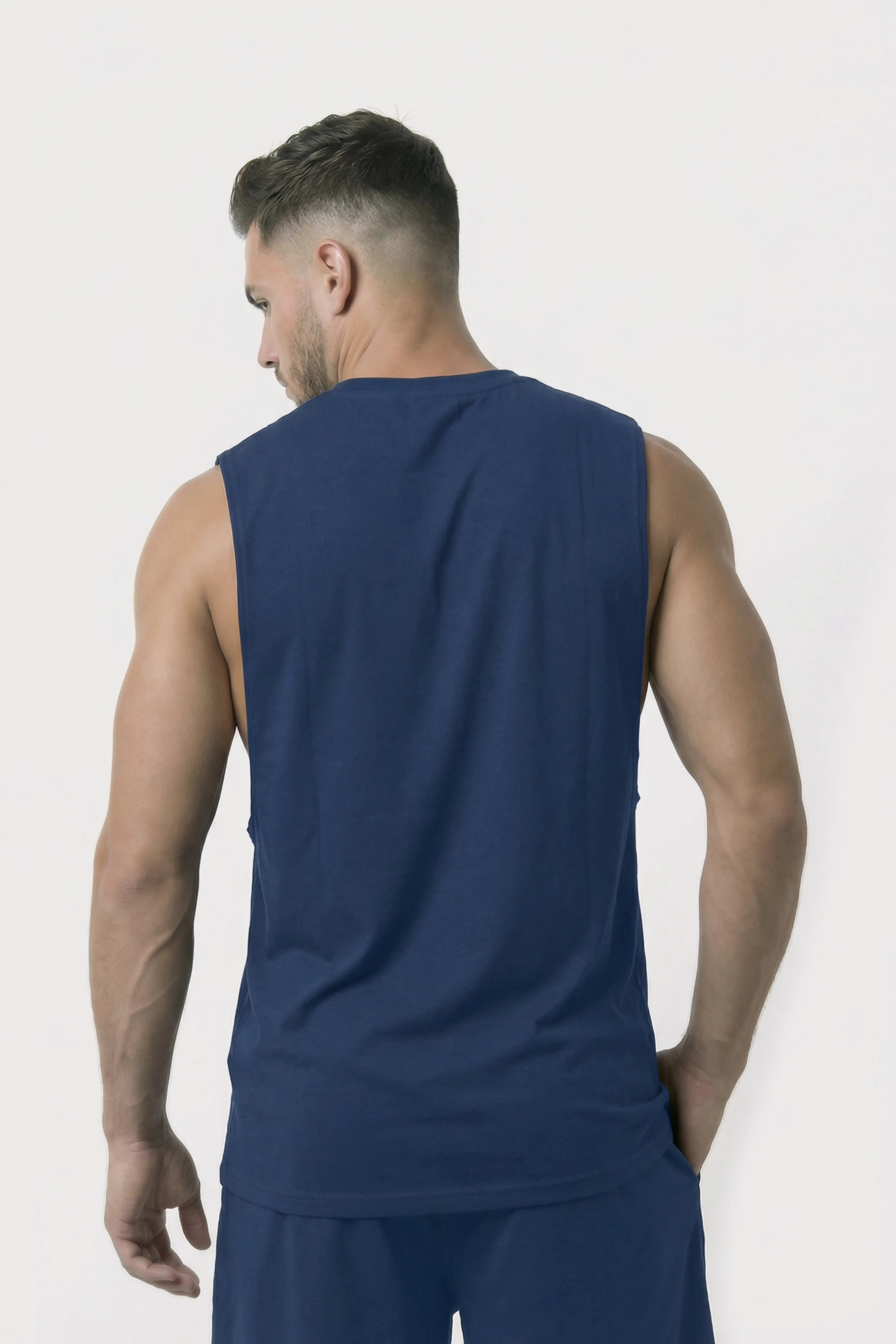 Men’s Blue dropped armhole bamboo cotton tank