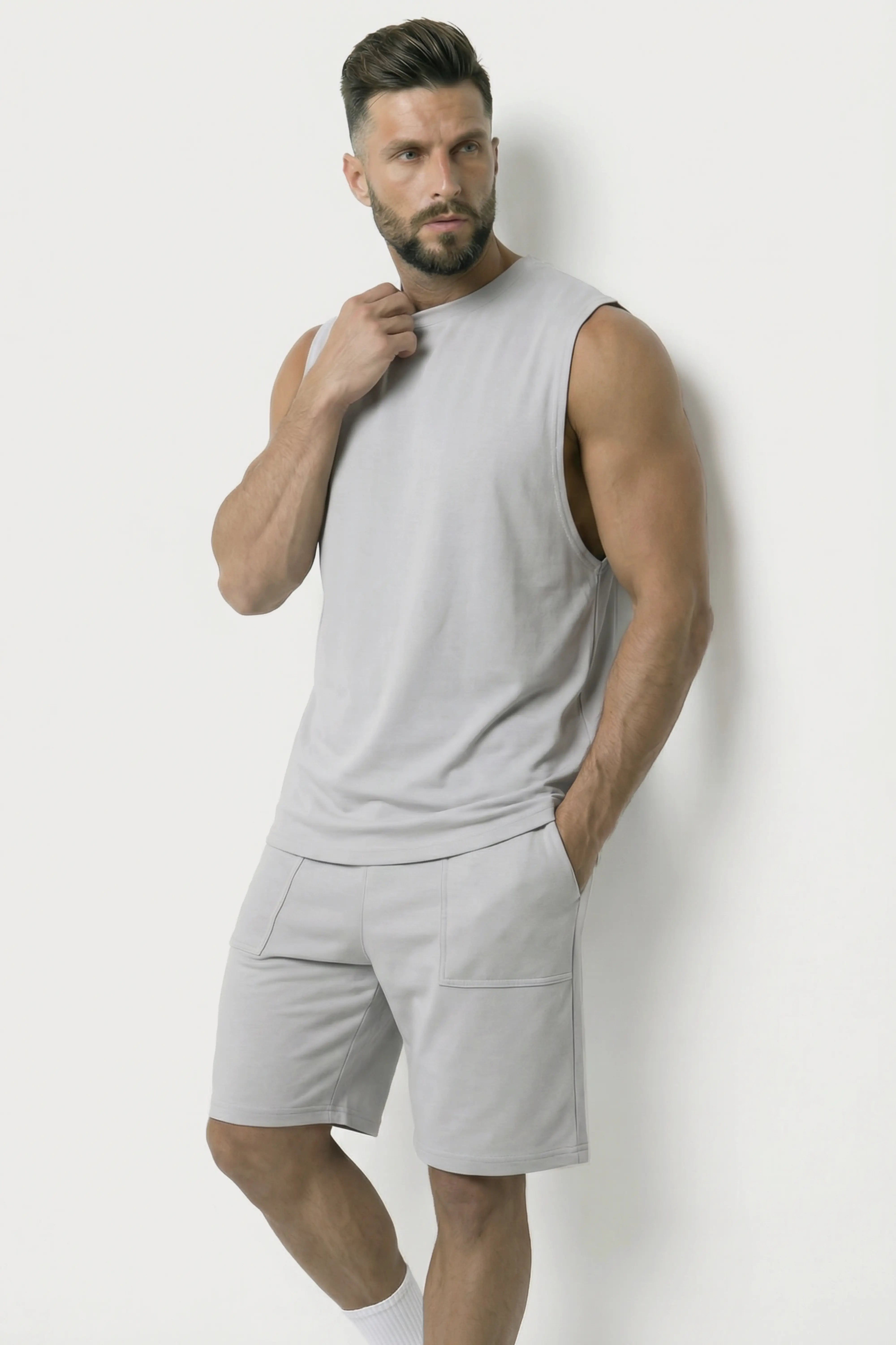 Men’s grey dropped armhole bamboo cotton tank