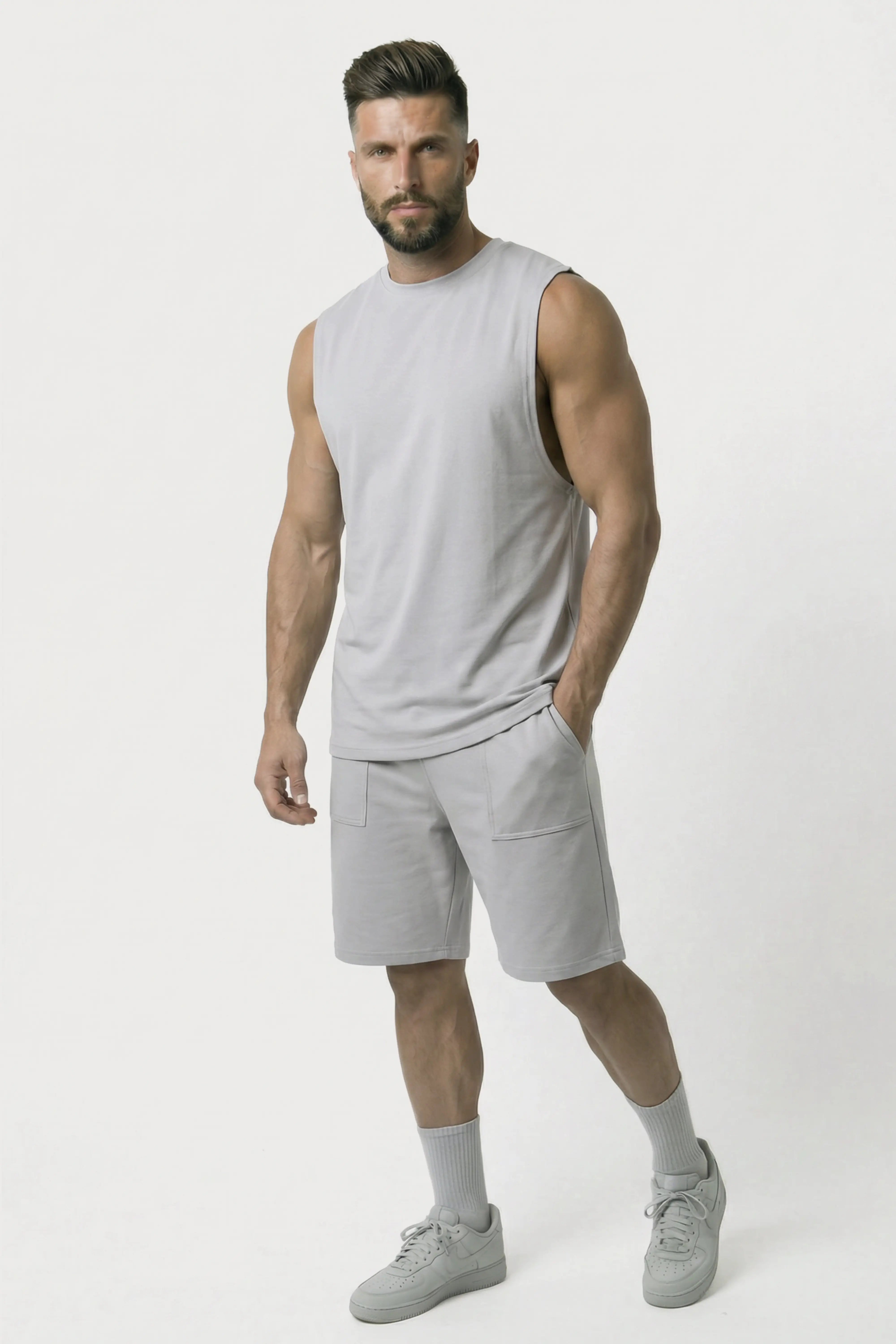 Men’s grey dropped armhole bamboo cotton tank