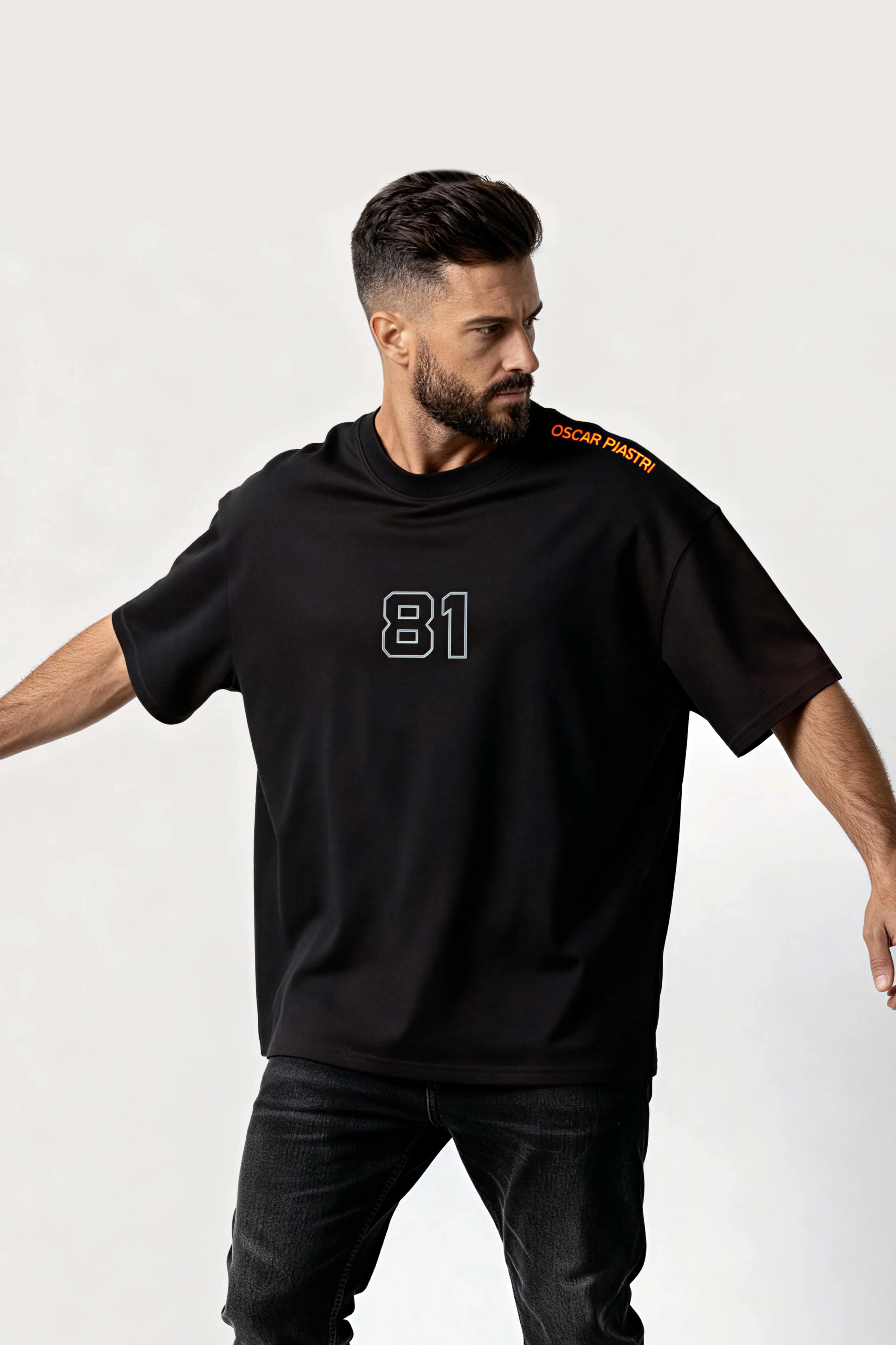 Men's Black Oscar Piastri Oversized T-Shirt