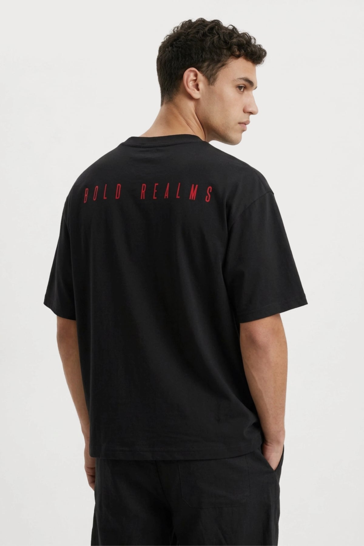 Men's Black Bold Realms Oversized T-Shirt