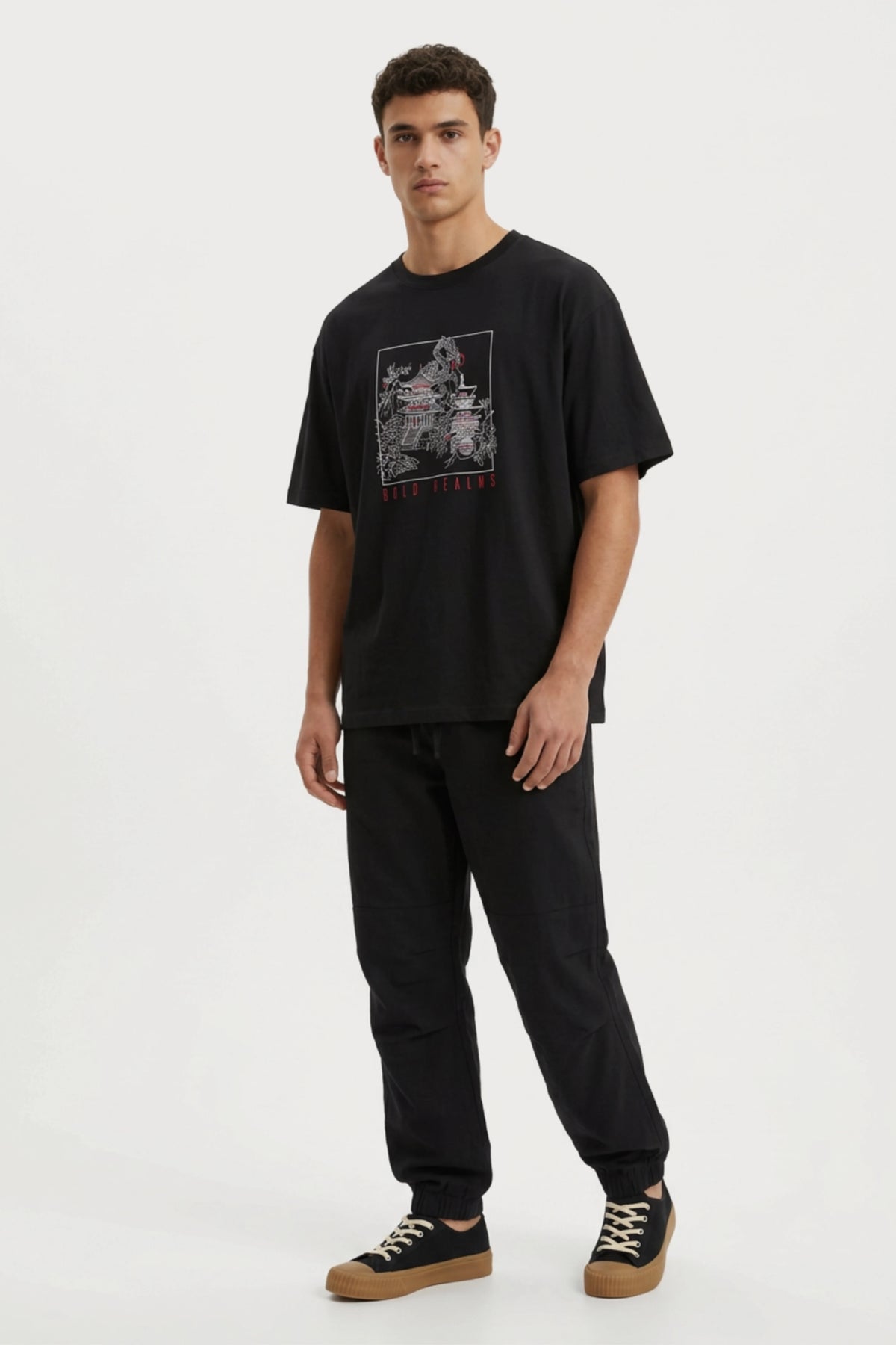 Men's Black Bold Realms Oversized T-Shirt