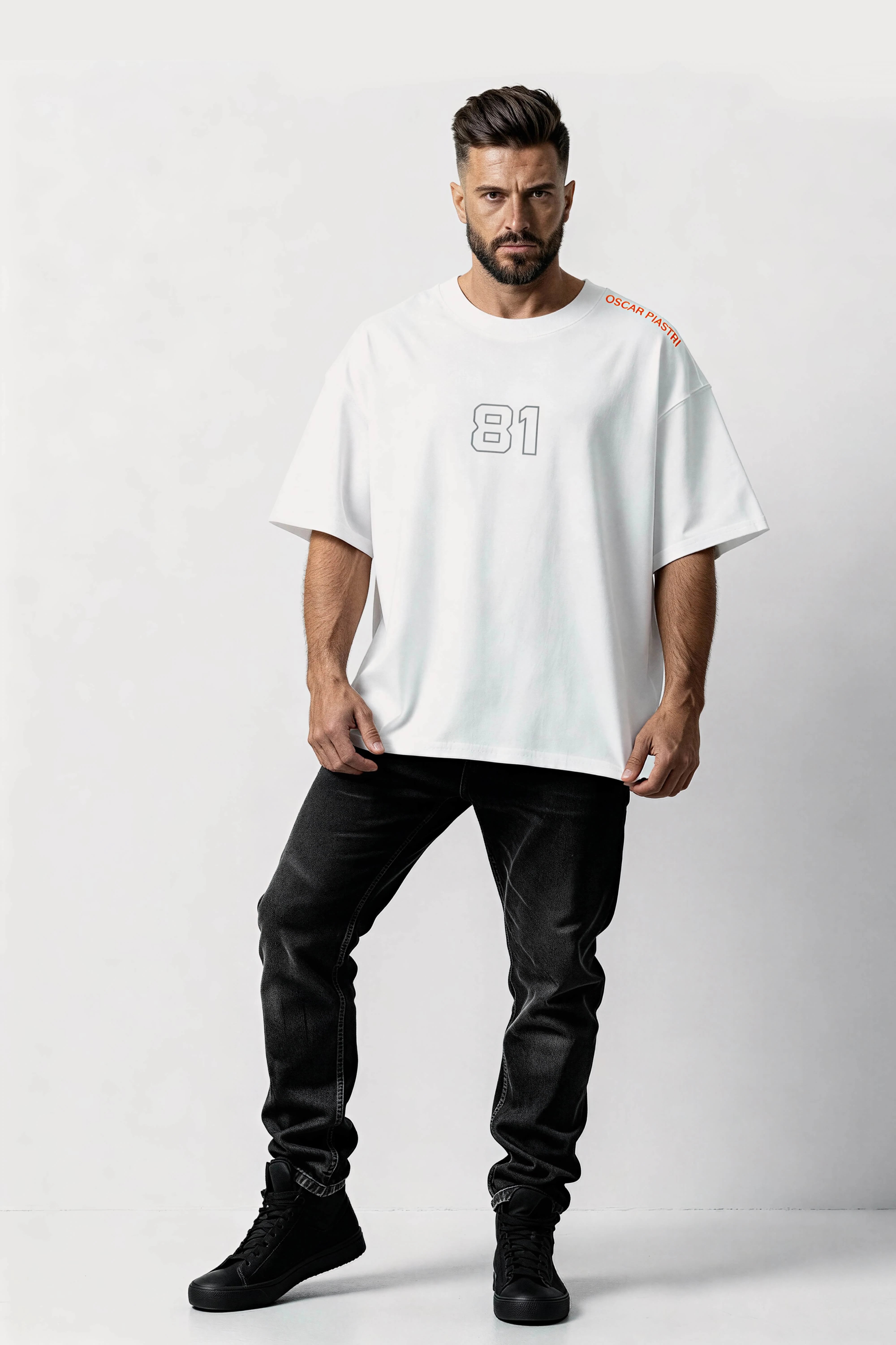 Men's White Oscar Piastri Oversized T-Shirt