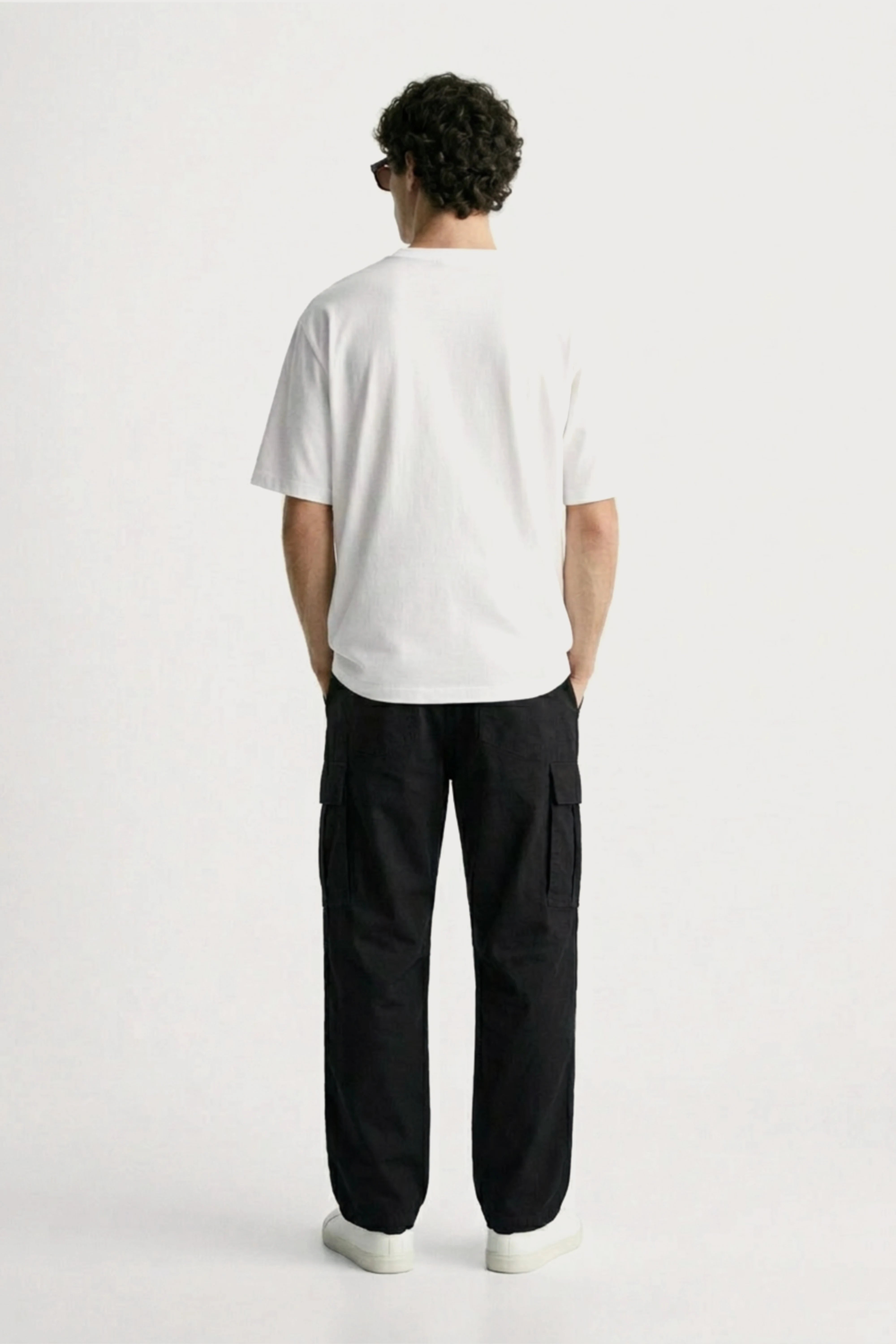 Men’s black loosefit twill cotton cargo pants