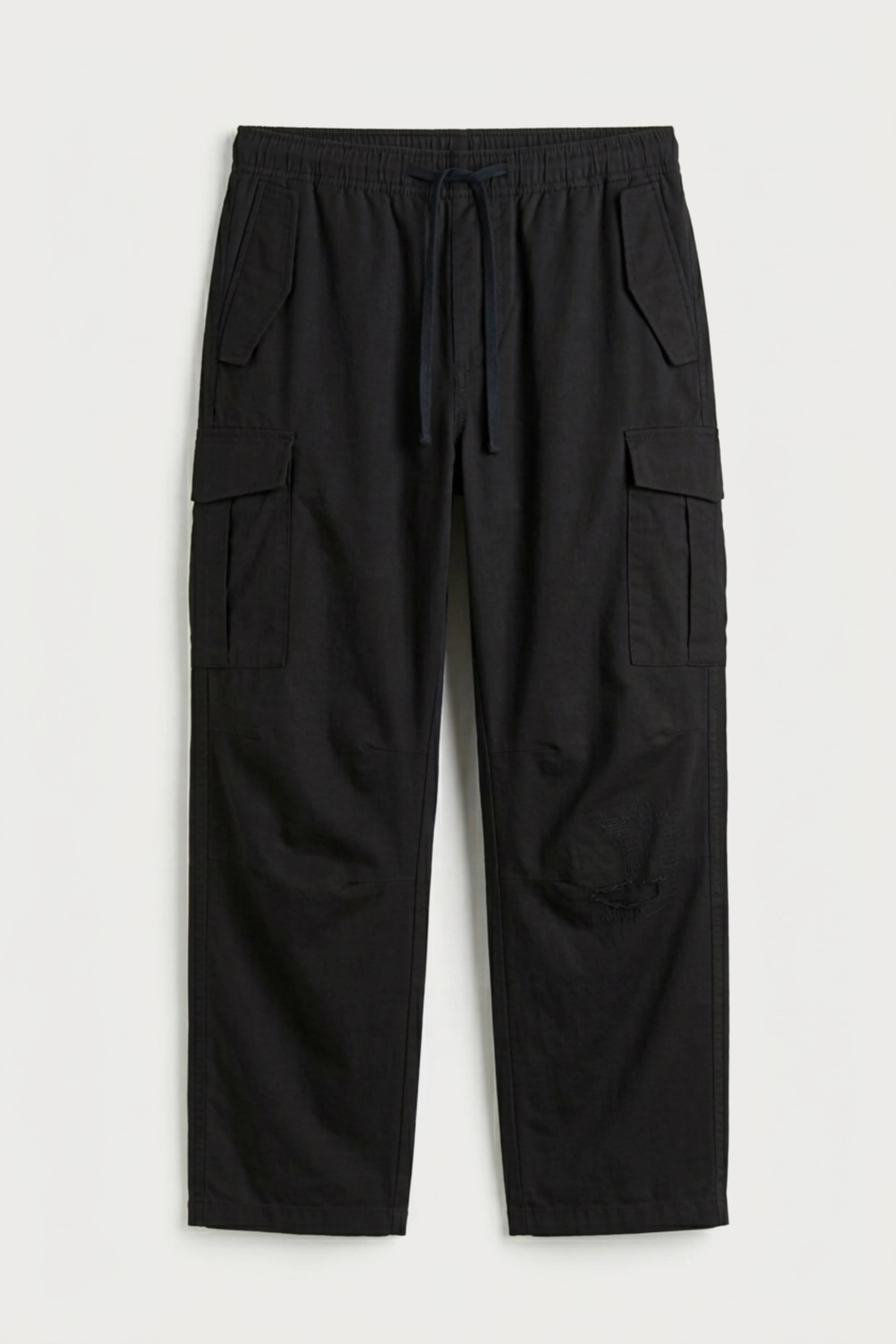 Men’s black loosefit twill cotton cargo pants