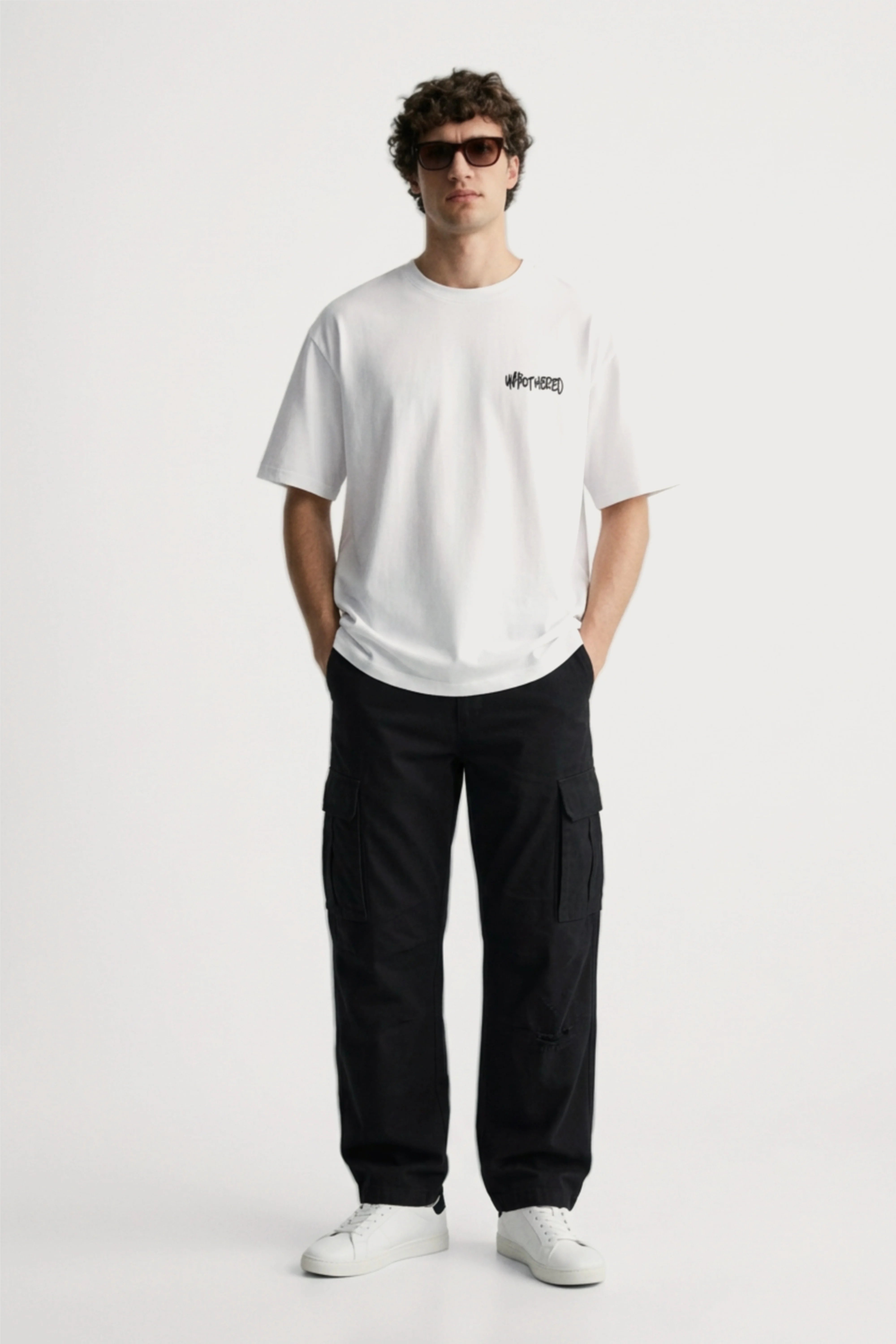 Men’s black loosefit twill cotton cargo pants