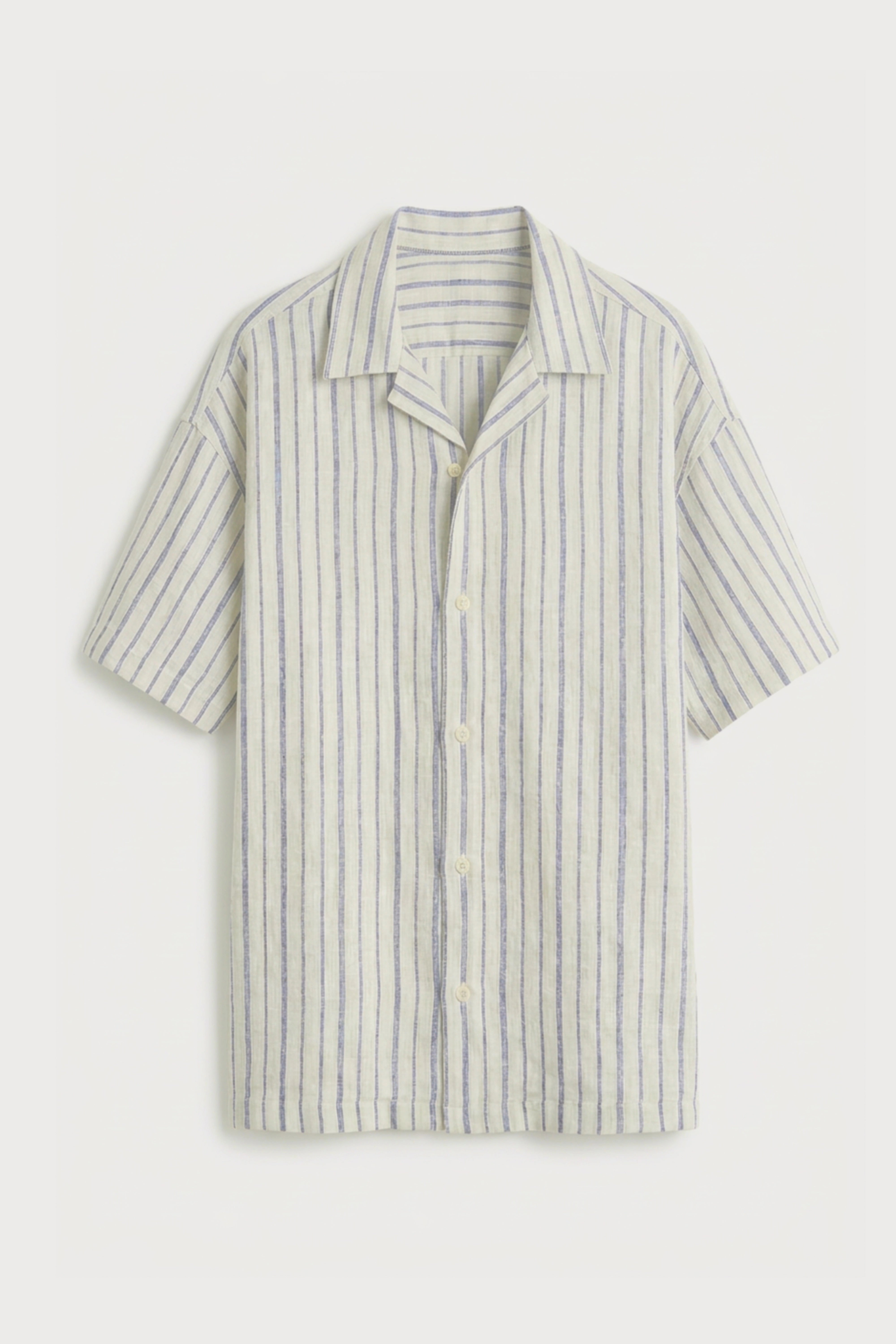Men’s grey striped loosefit camp collar cotton shirt