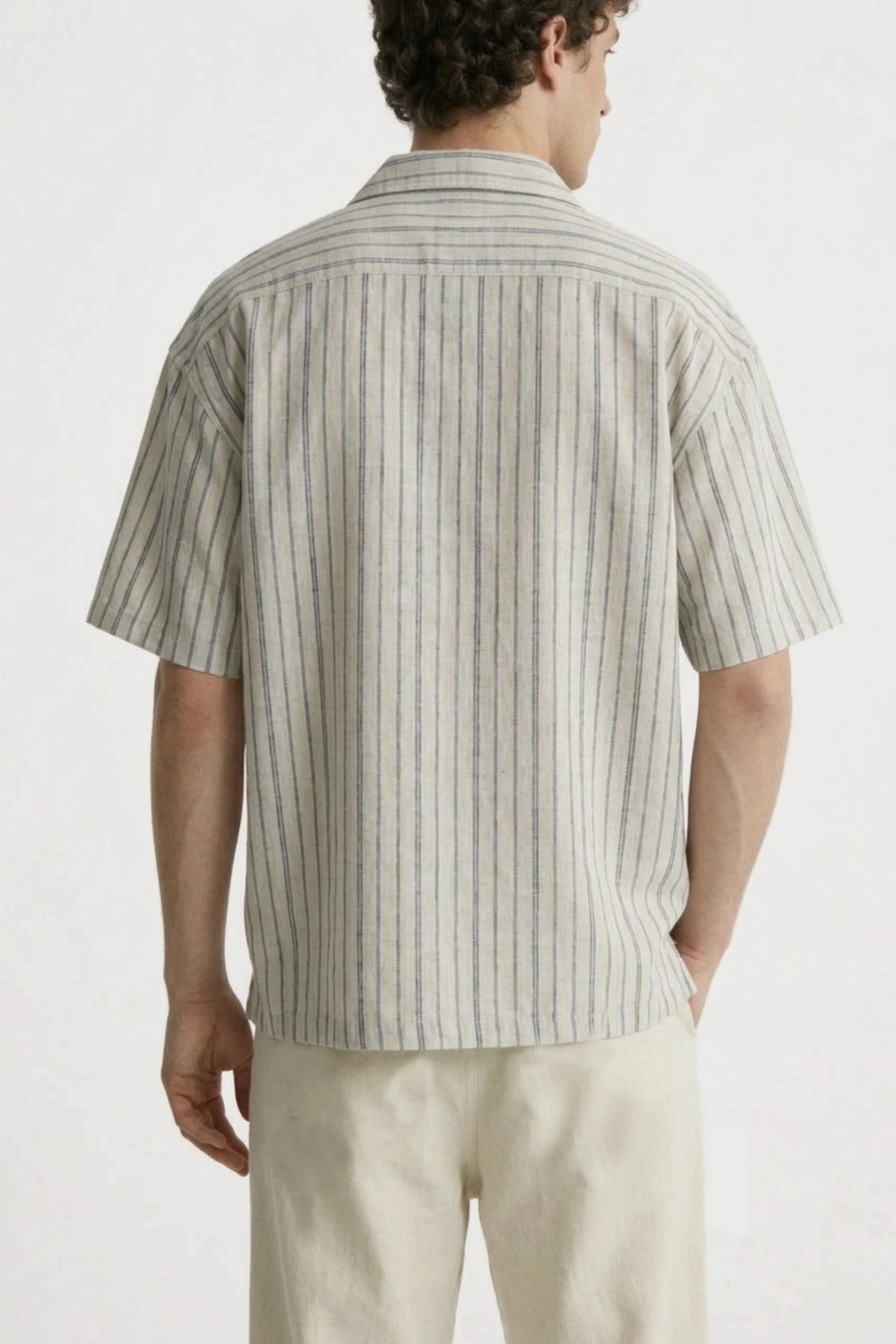 Men’s grey striped loosefit camp collar cotton shirt