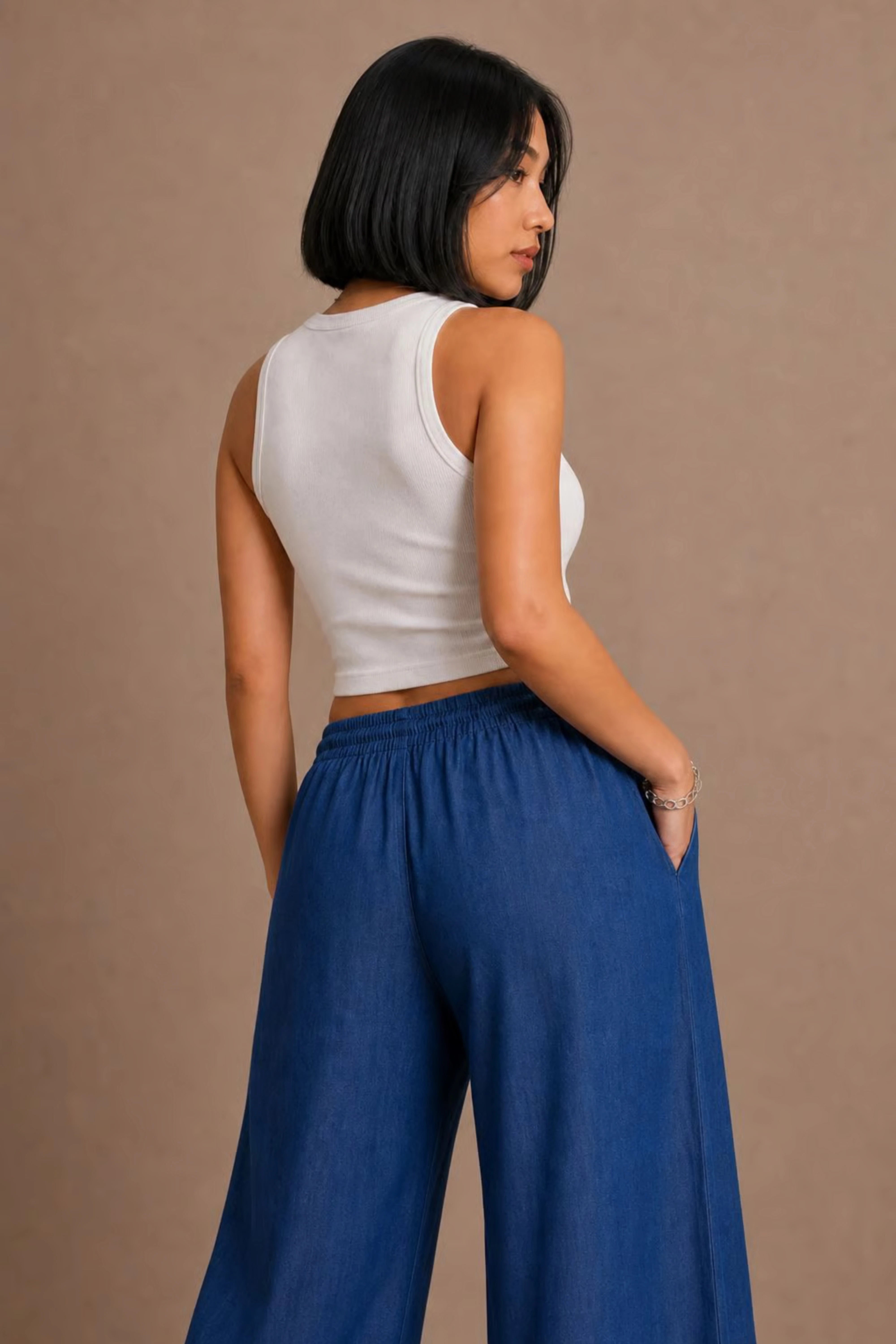 Women's Baggy Denim Joggers With Patch Pockets