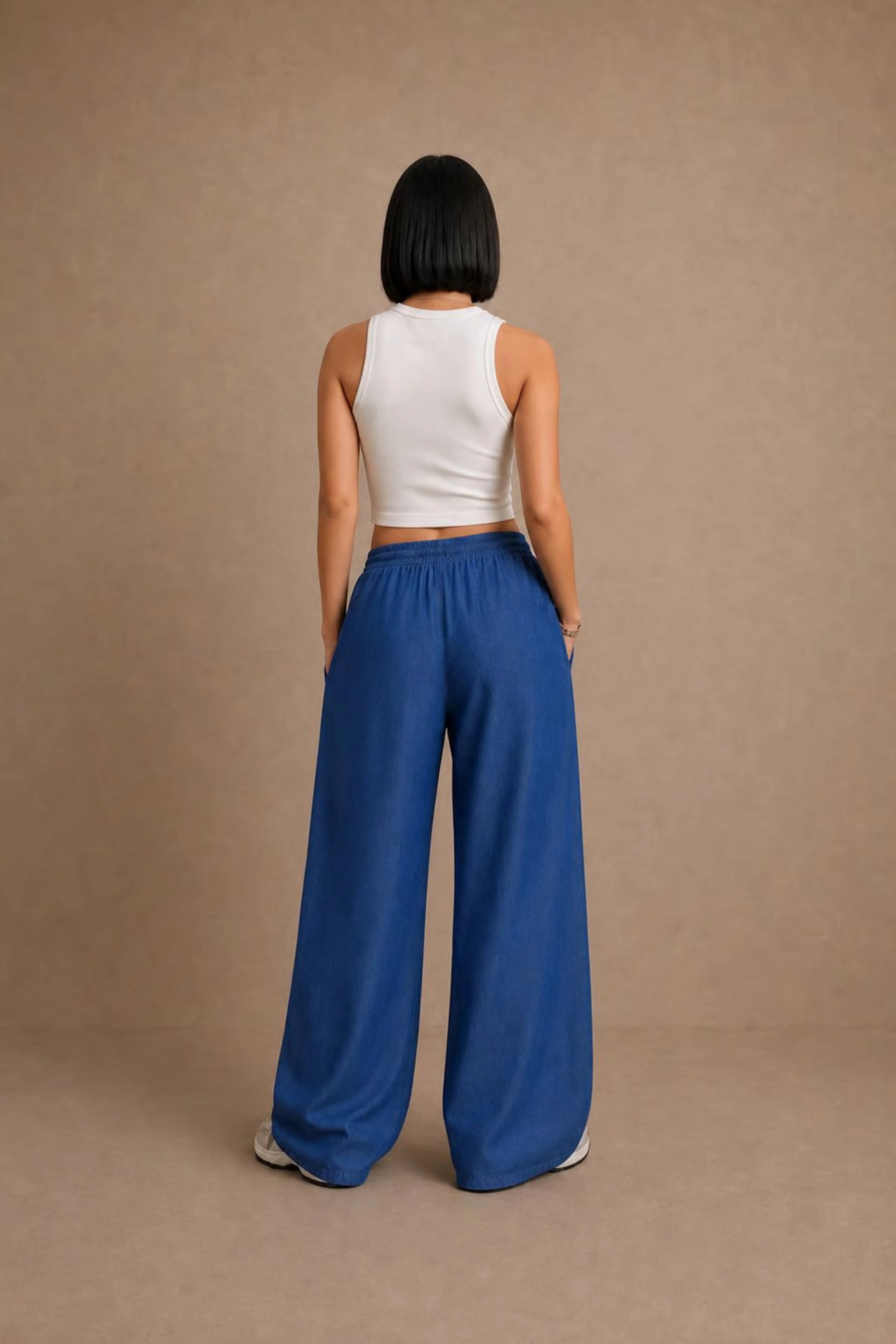 Women's Baggy Denim Joggers With Patch Pockets