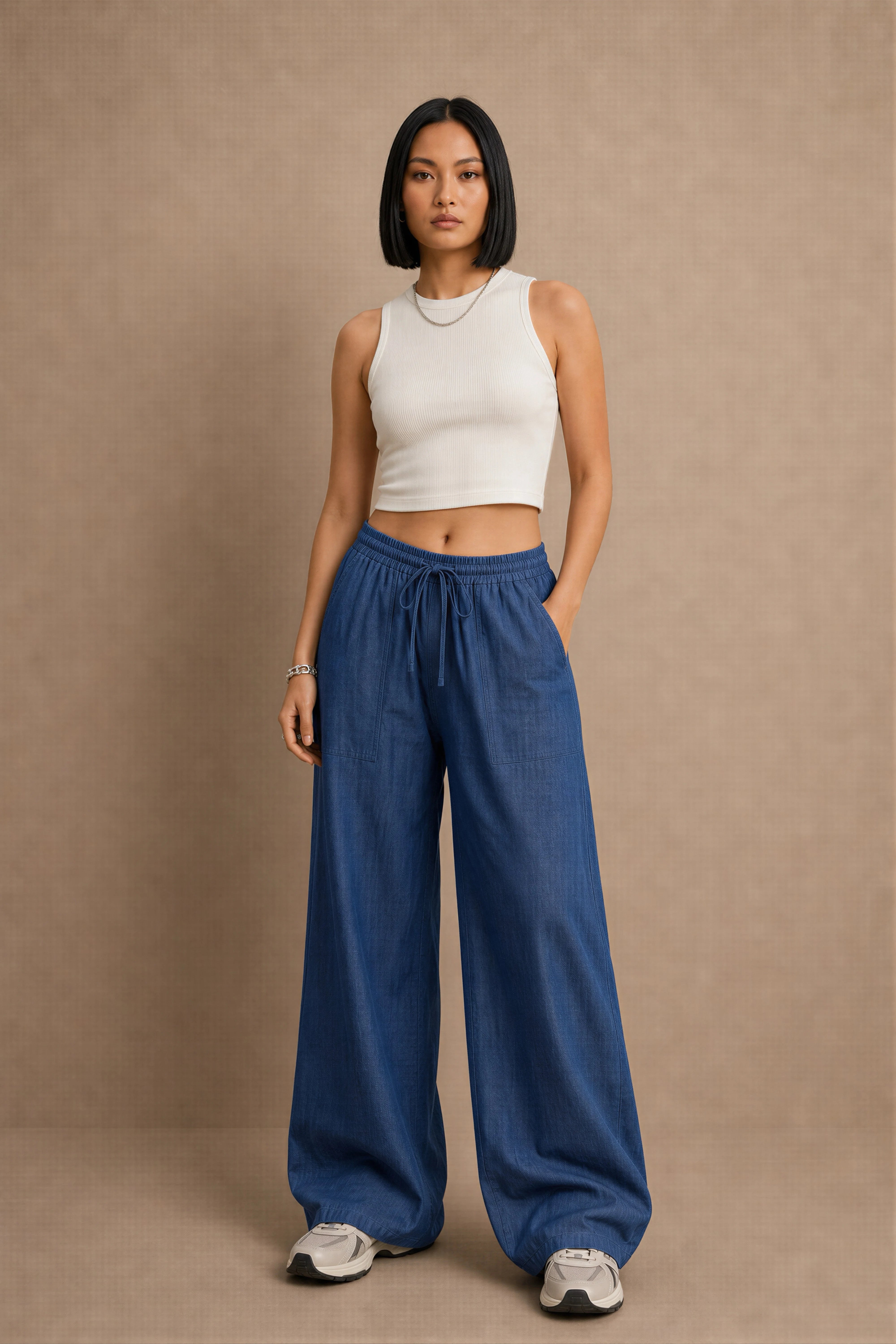 Women's Baggy Denim Joggers With Patch Pockets