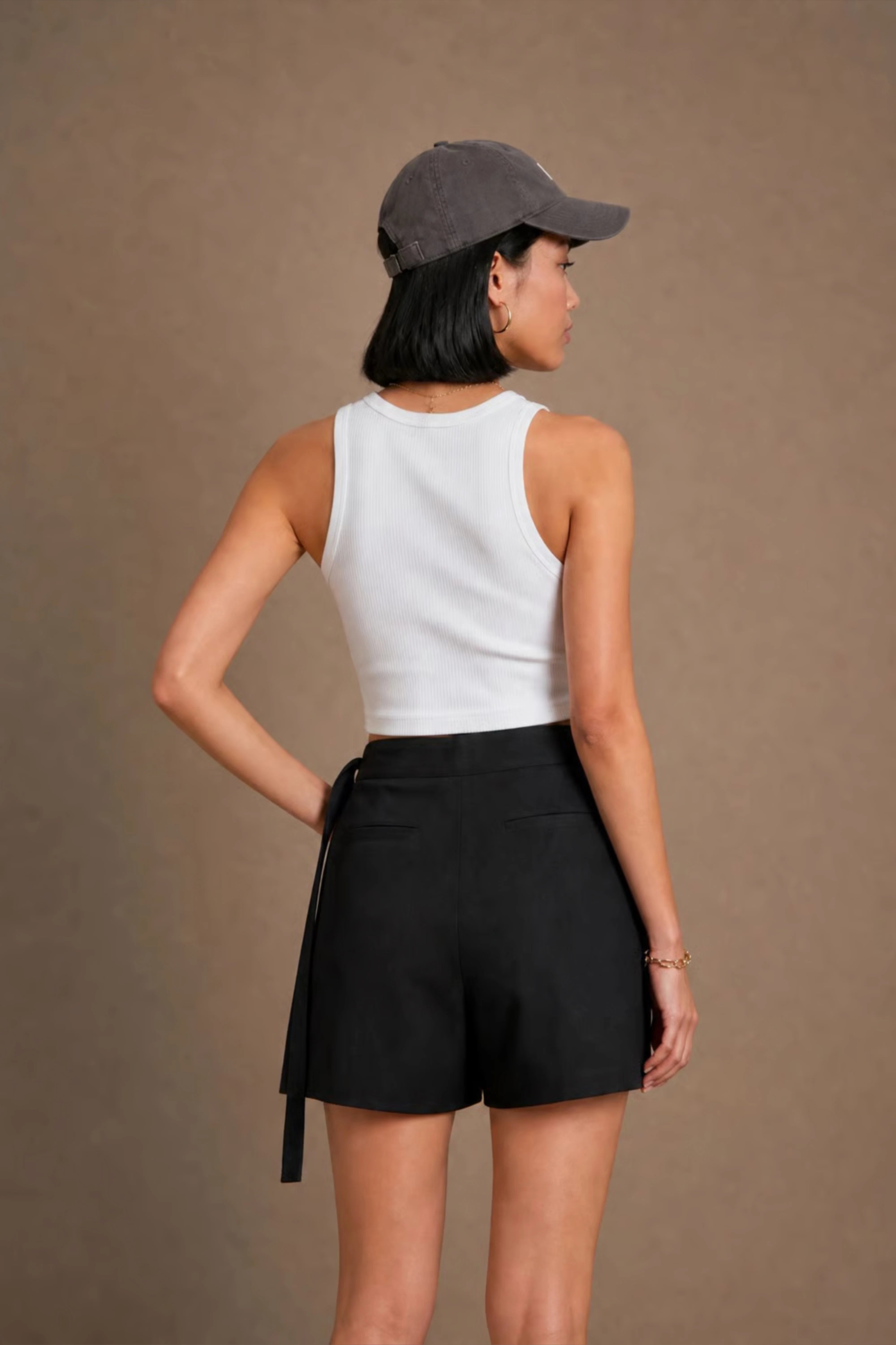 Women's Black Wrap Mini Skort With Side Tie