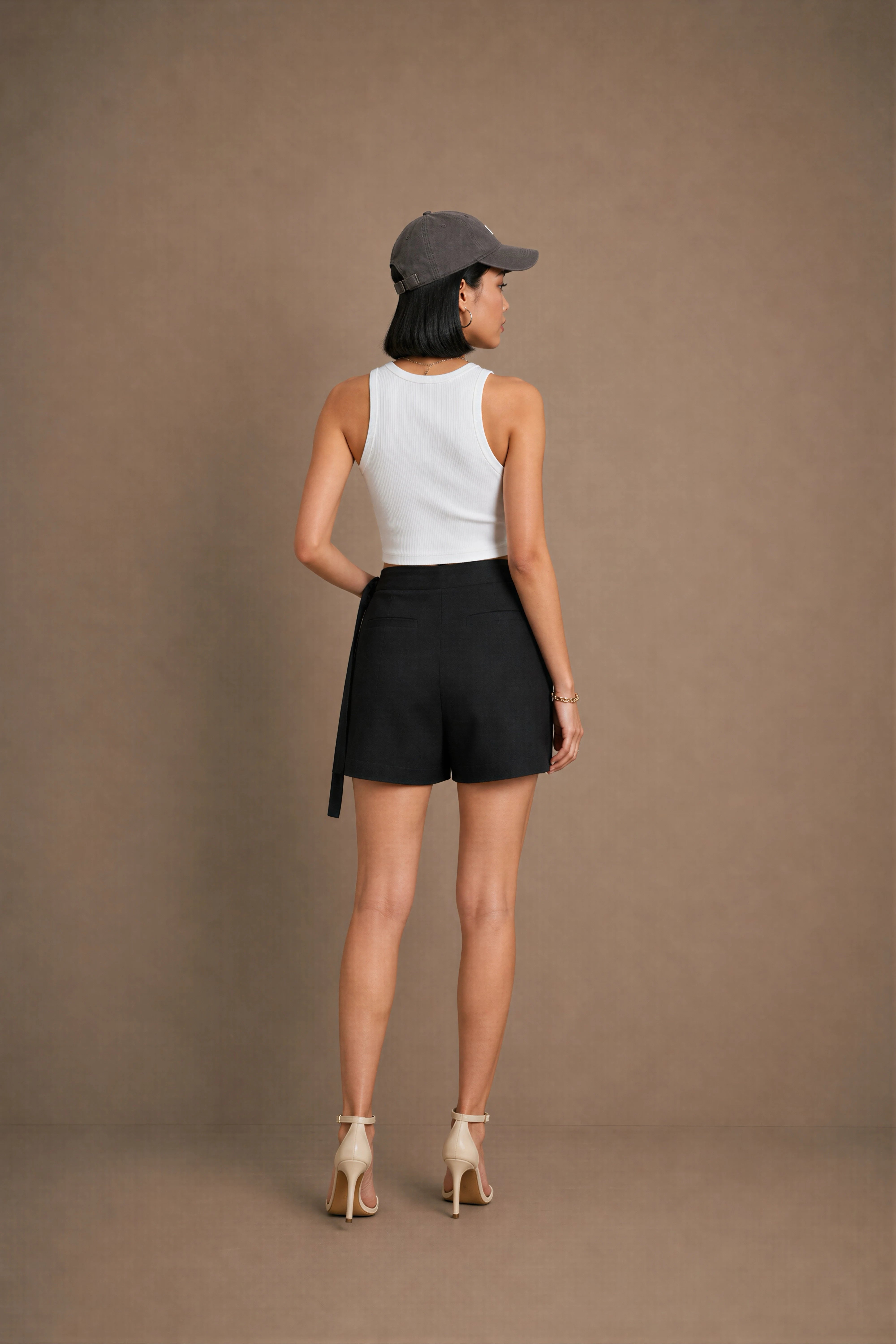 Women's Black Wrap Mini Skort With Side Tie