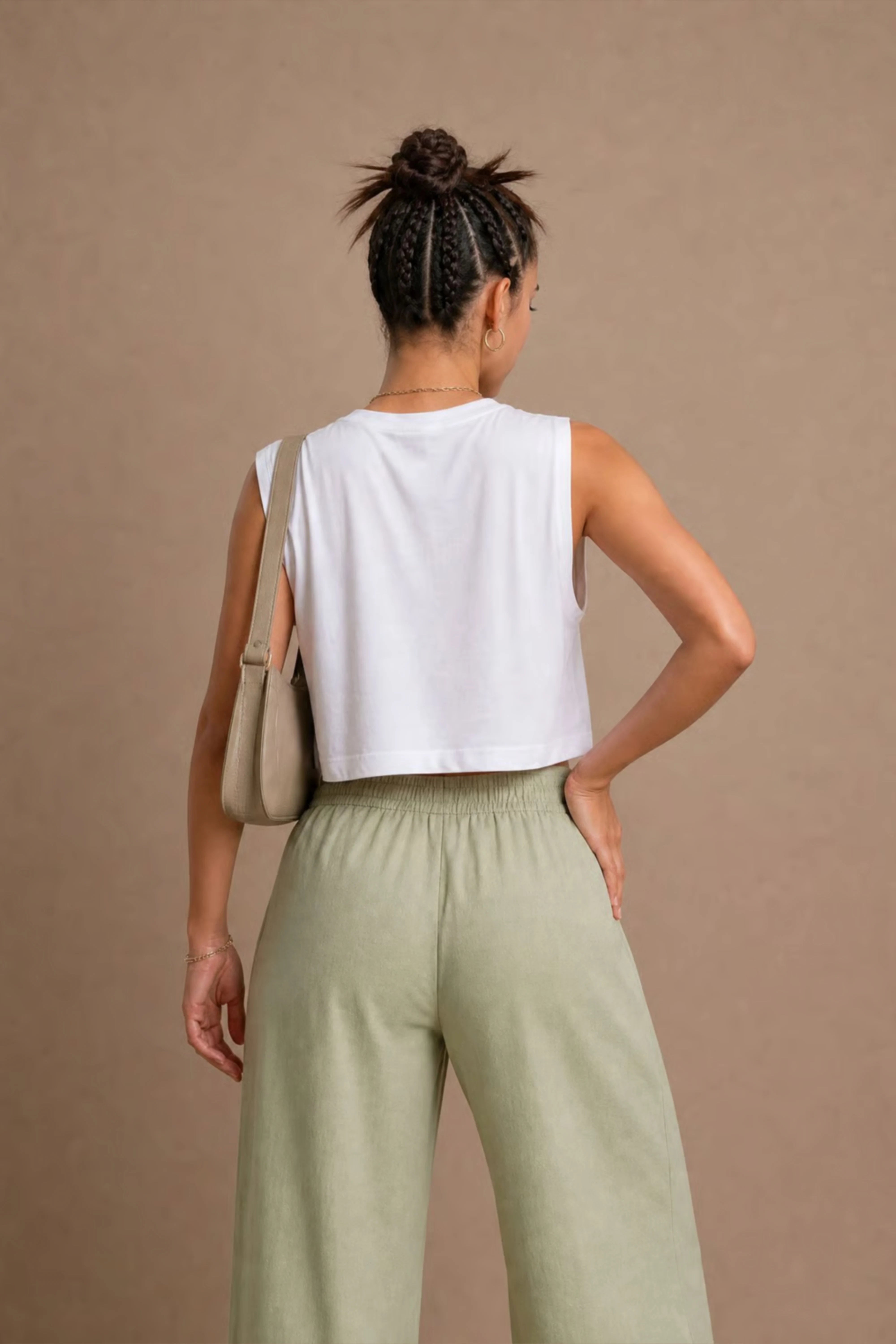 WOMEN'S LICHEN GREEN LOOSE-FIT COTTON TROUSER