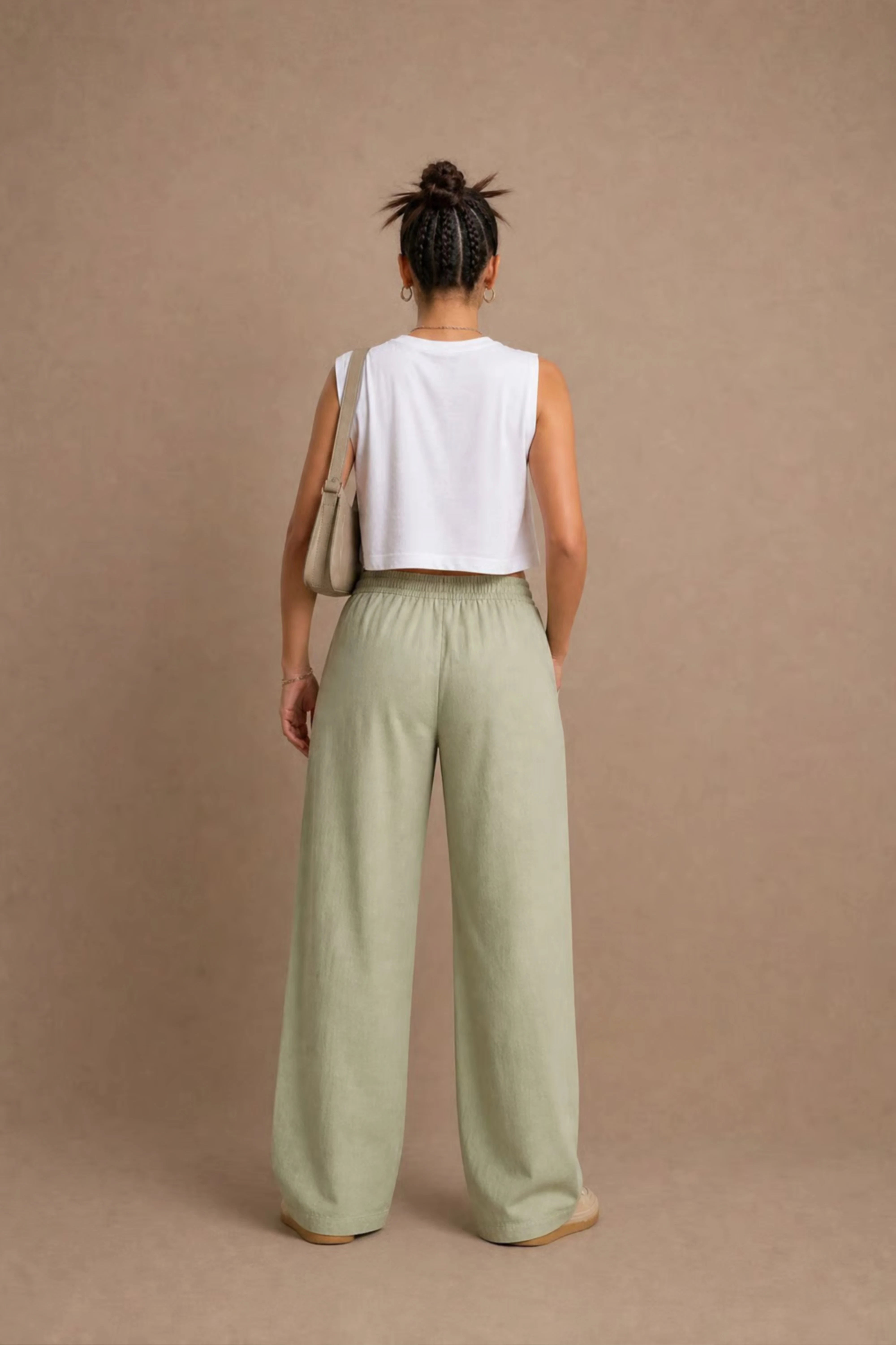 WOMEN'S LICHEN GREEN LOOSE-FIT COTTON TROUSER