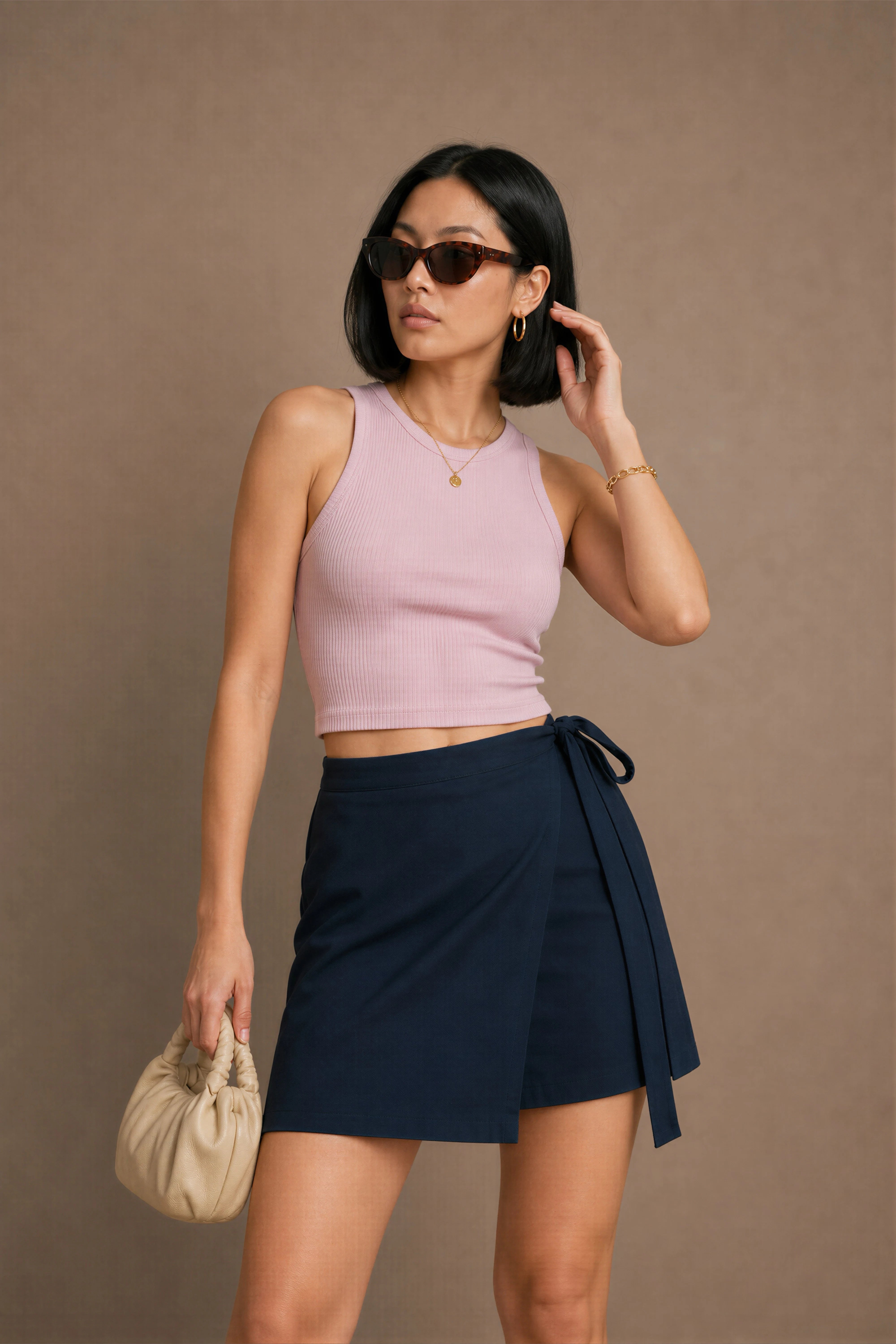 WOMEN'S NAVY BLUE WRAP Mini SKORT WITH SIDE TIE