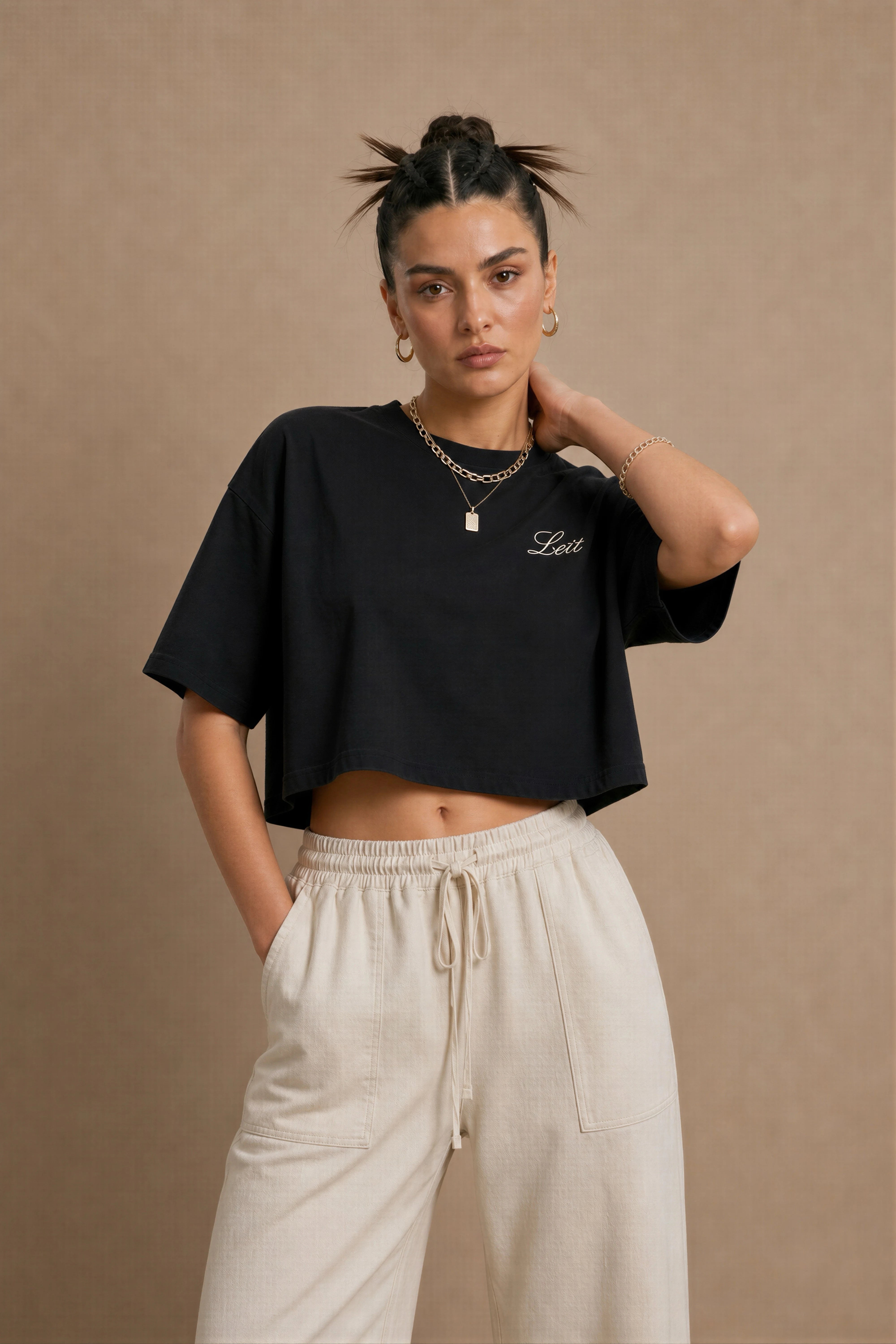 WOMEN'S OFF WHITE LOOSE-FIT COTTON TROUSER
