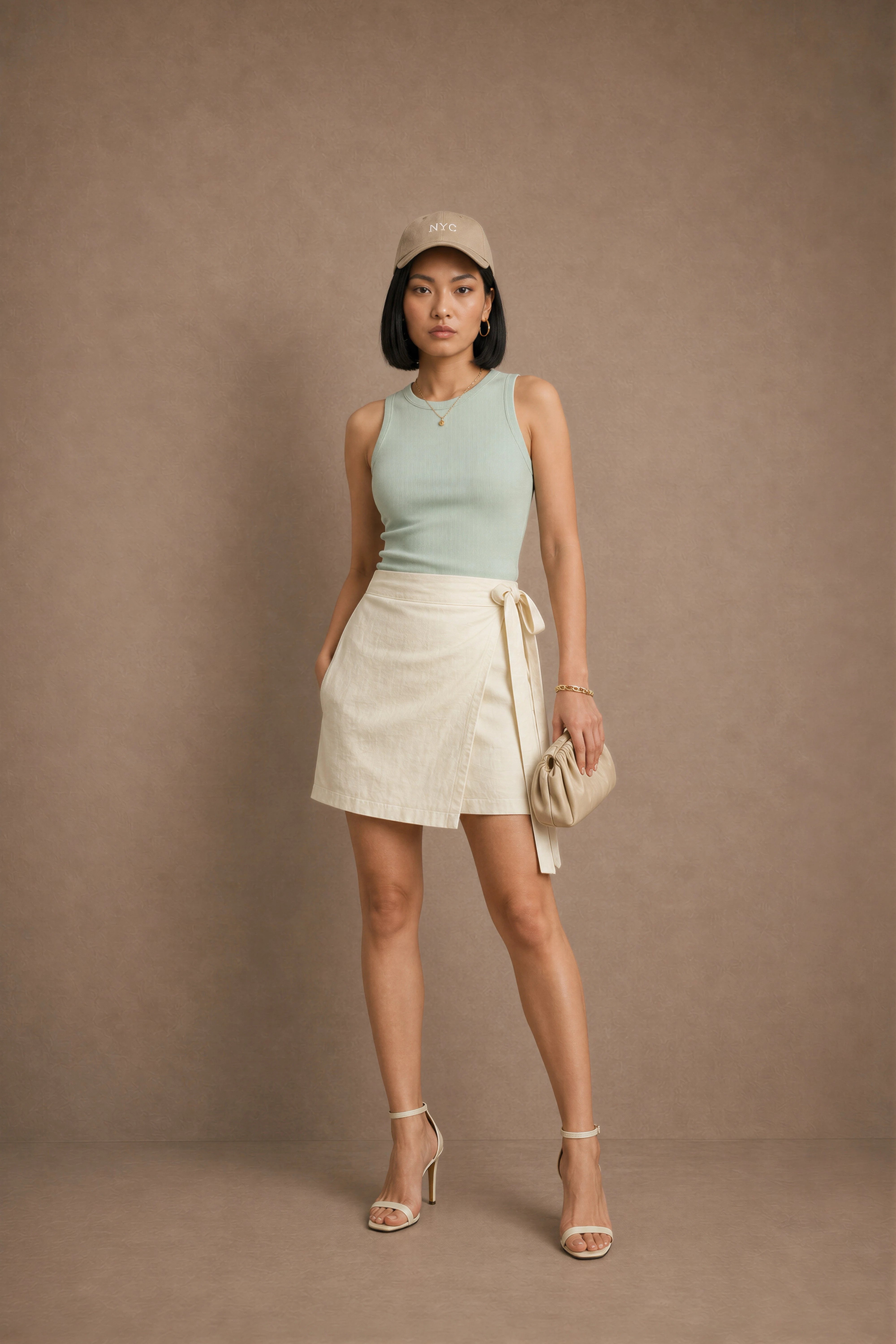 WOMEN'S OFF WHITE WRAP Mini SKORT WITH SIDE TIE