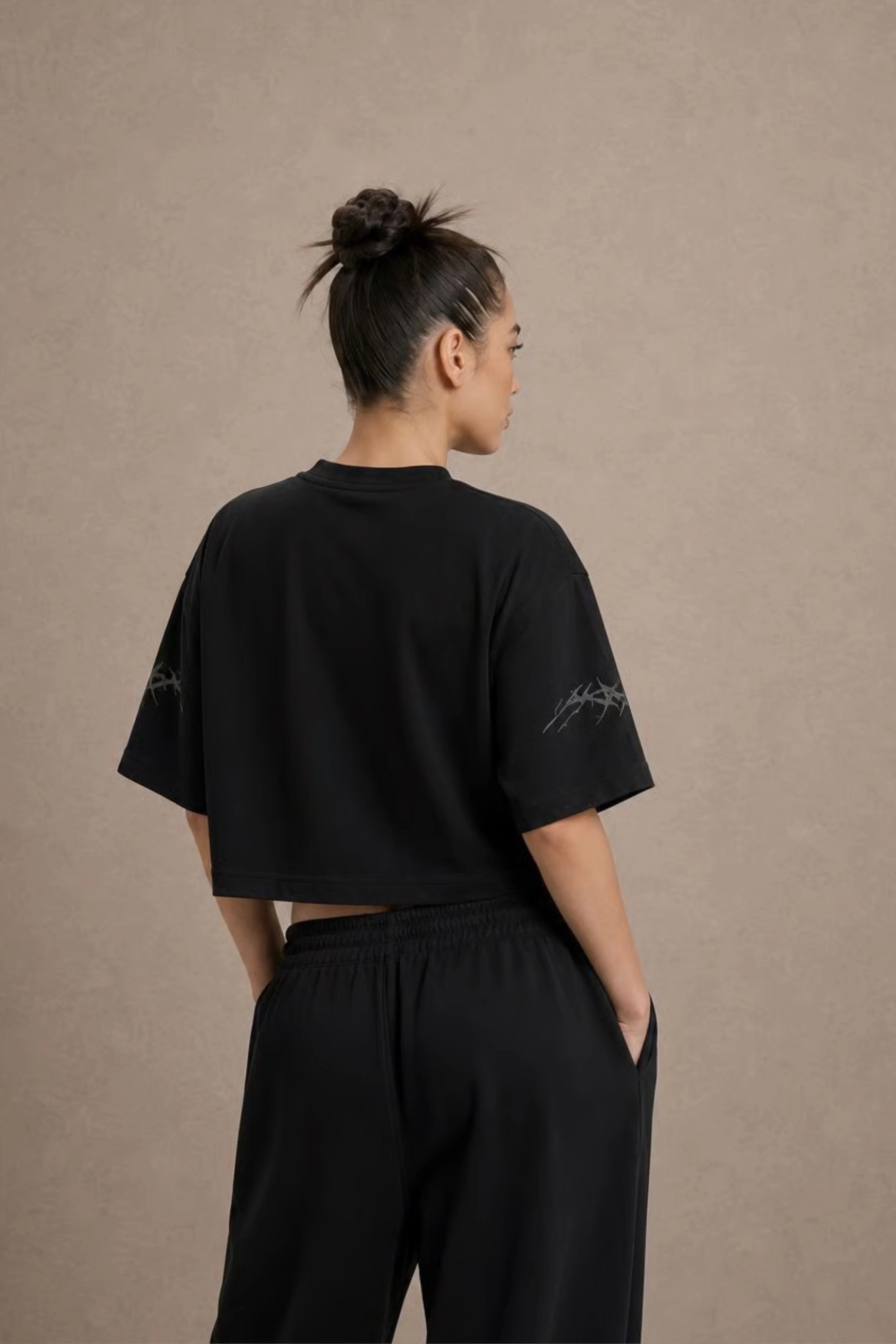 Women's Black Gothic Printed Cotton Crop Top