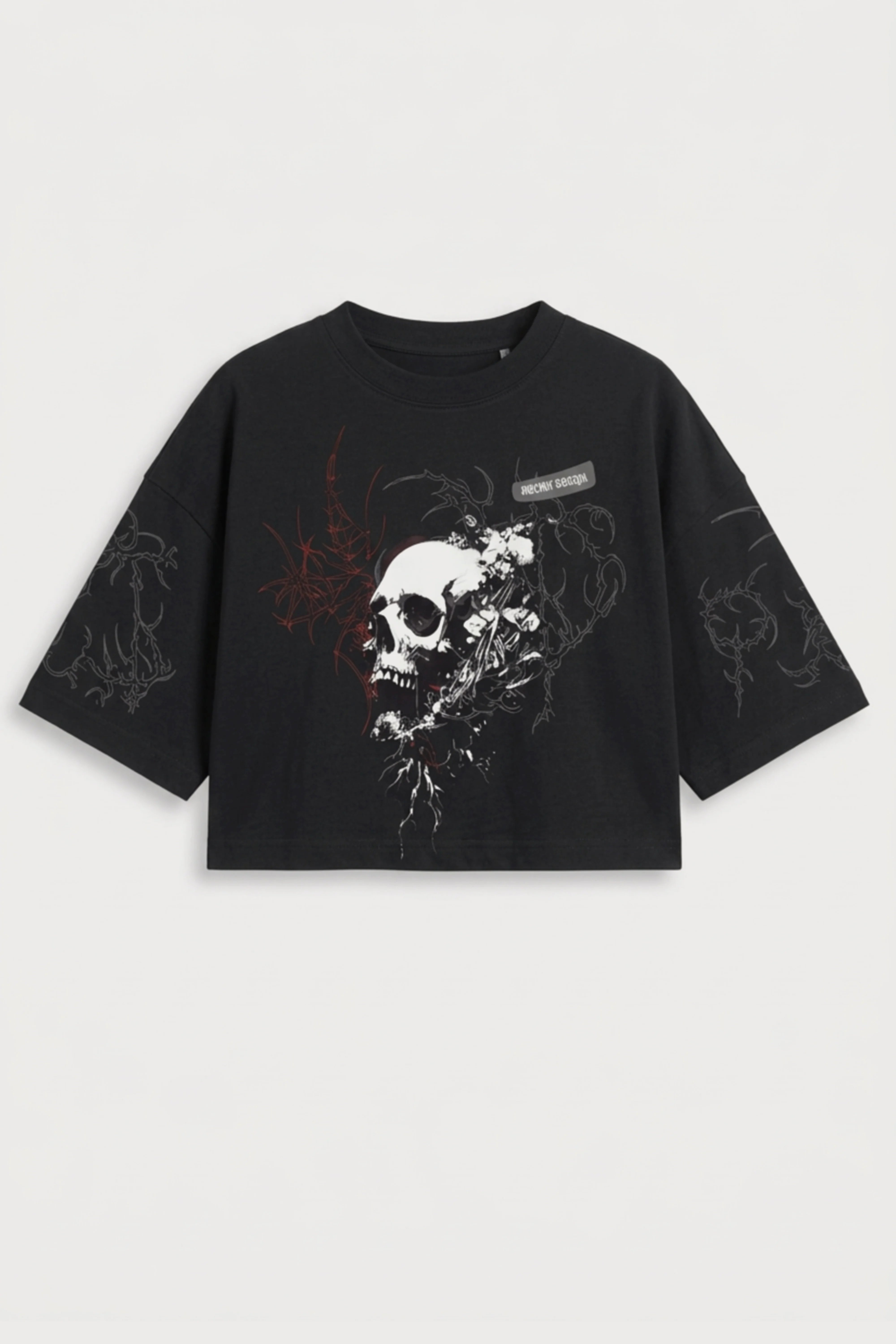 Women's Black Gothic Skull Cotton Crop Top