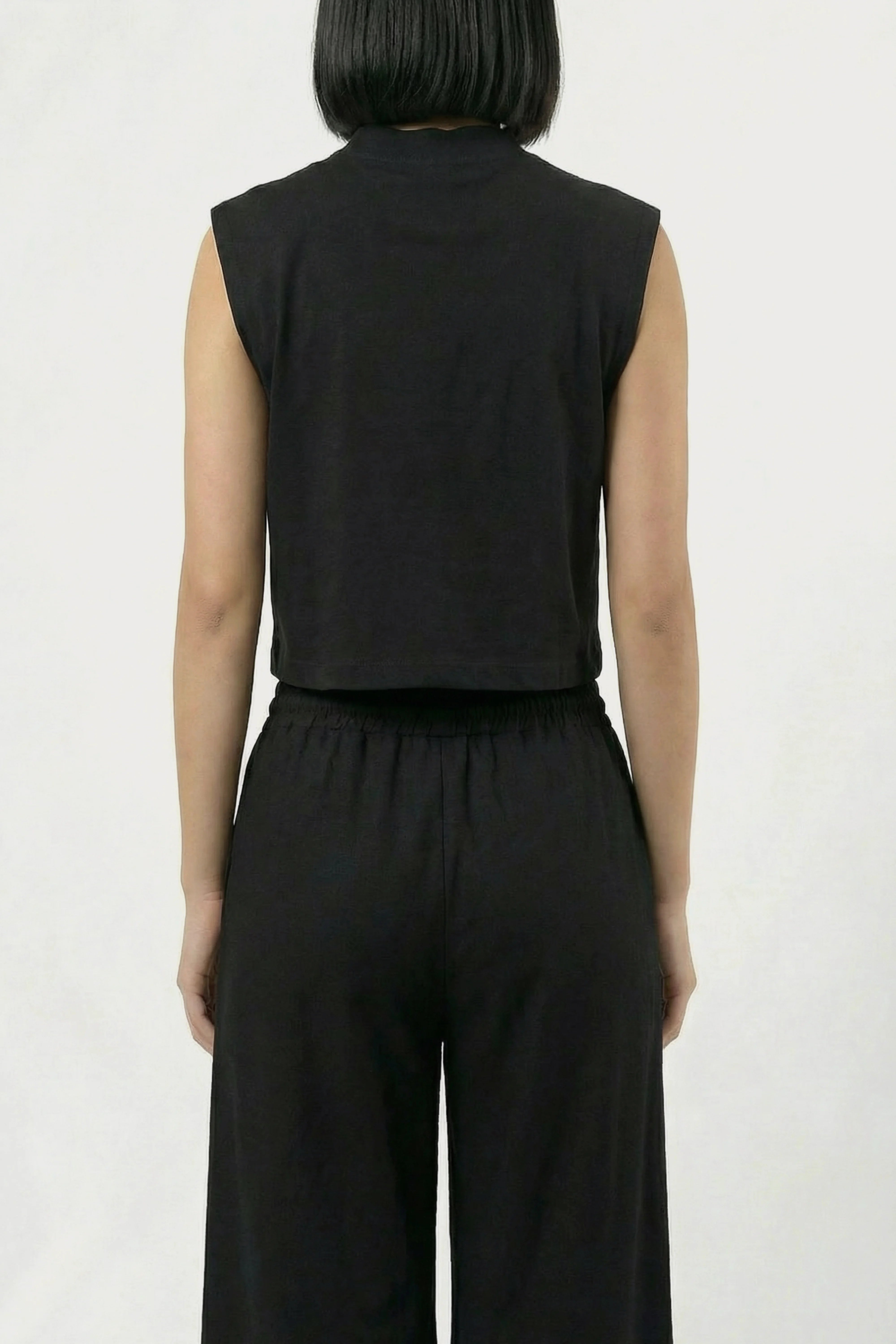 Women's Black sleeveless Sunday coast Cotton Crop Top
