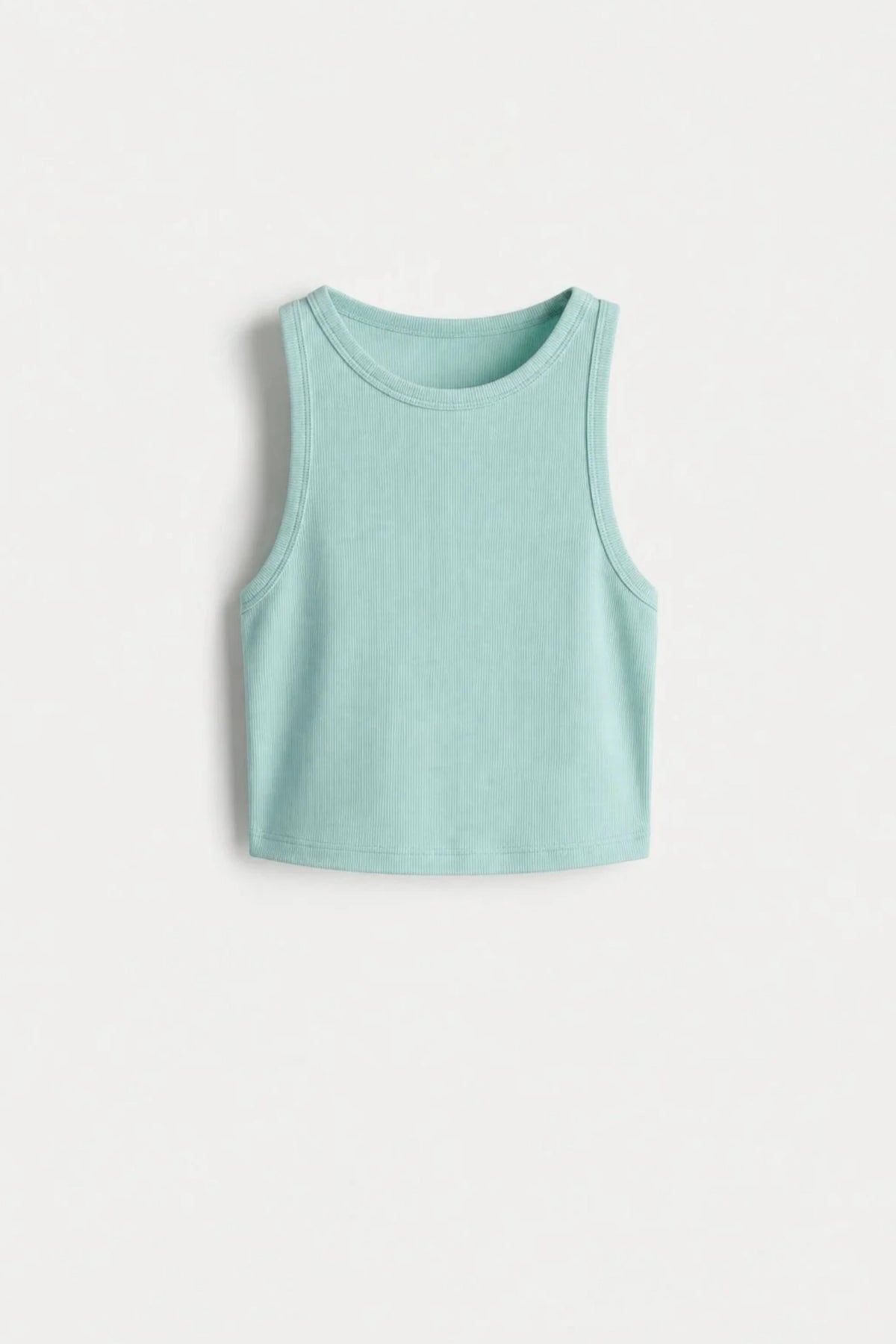 Women's Mint Green sleeveless ribbed cotton crop top