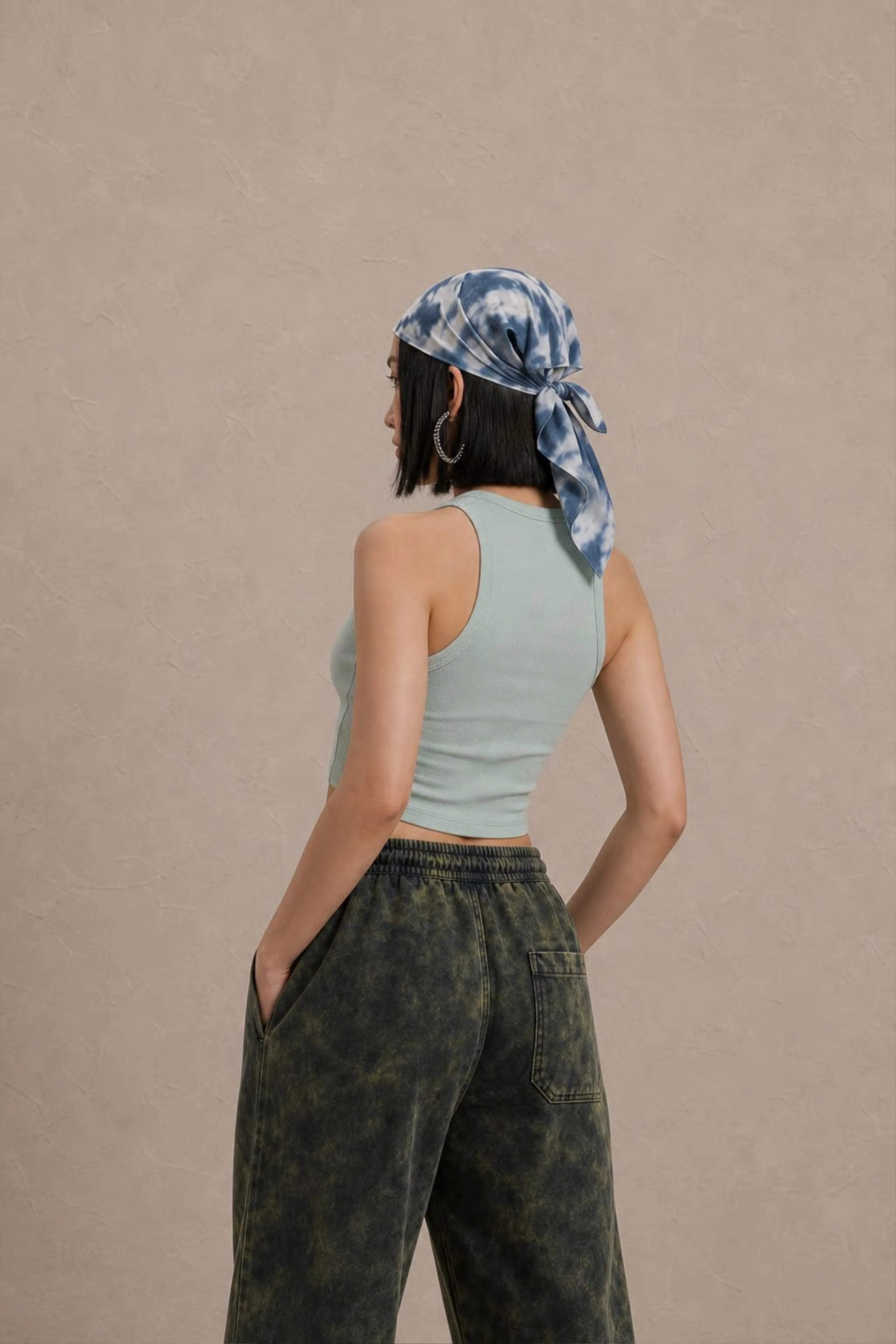 Women's Mint Green sleeveless ribbed cotton crop top