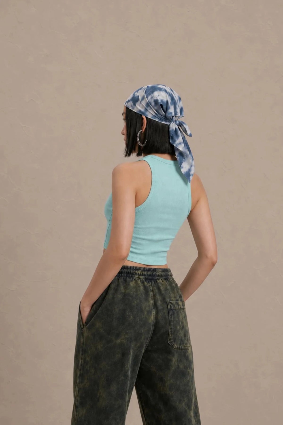 Women's Mint Green sleeveless ribbed cotton crop top