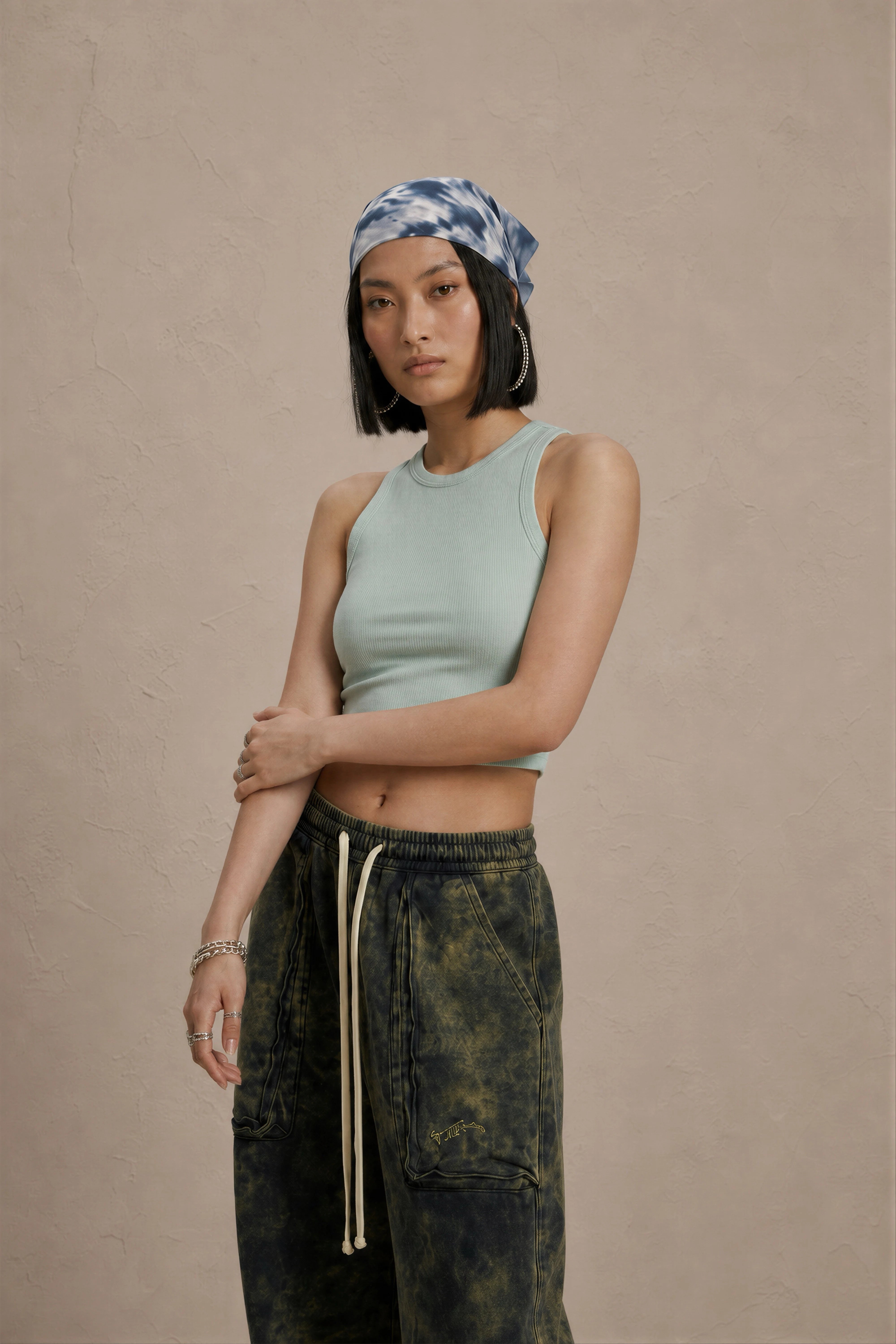Women's Mint Green sleeveless ribbed cotton crop top