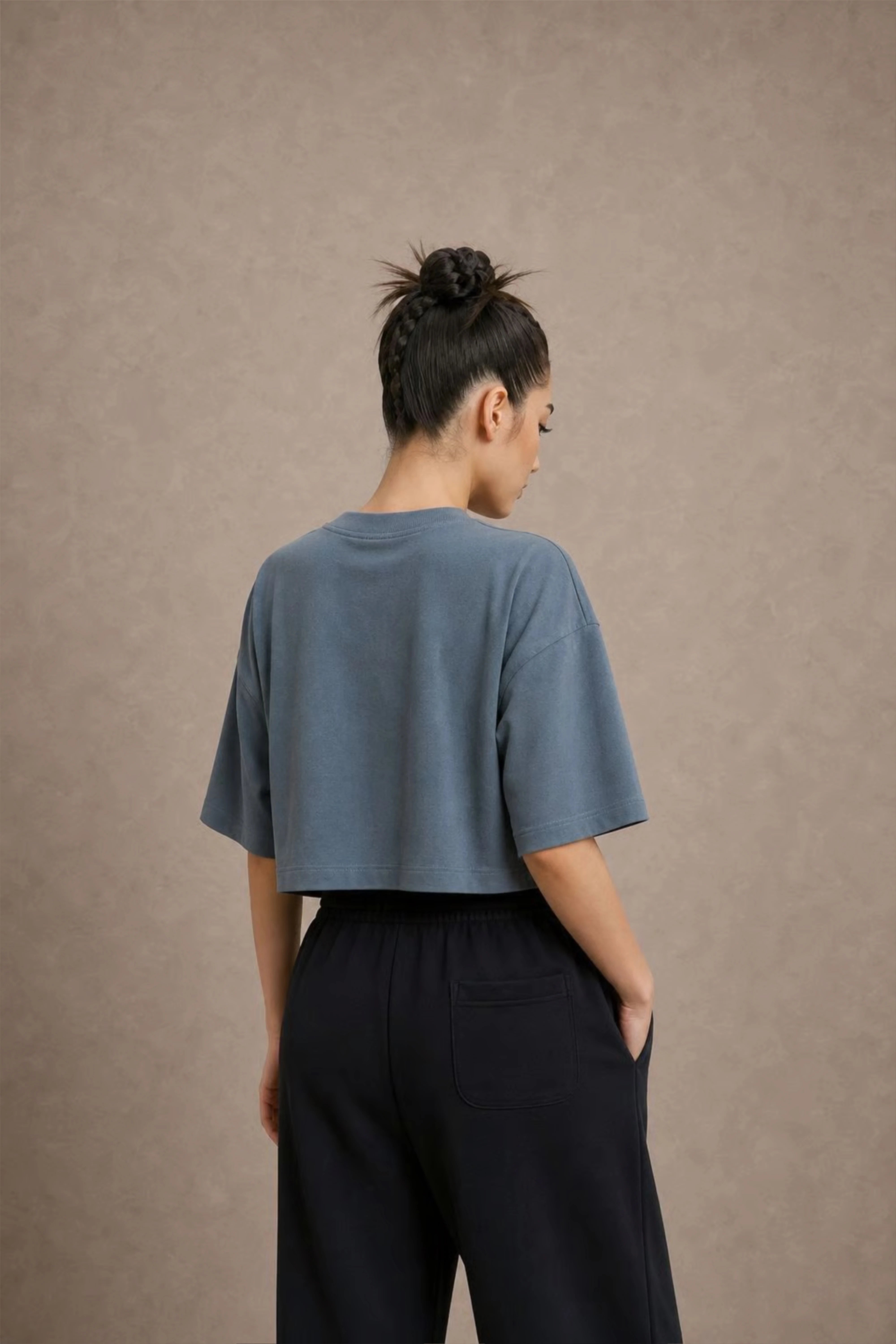 Women's Slate Blue drop shoulder Litt cotton Crop Top