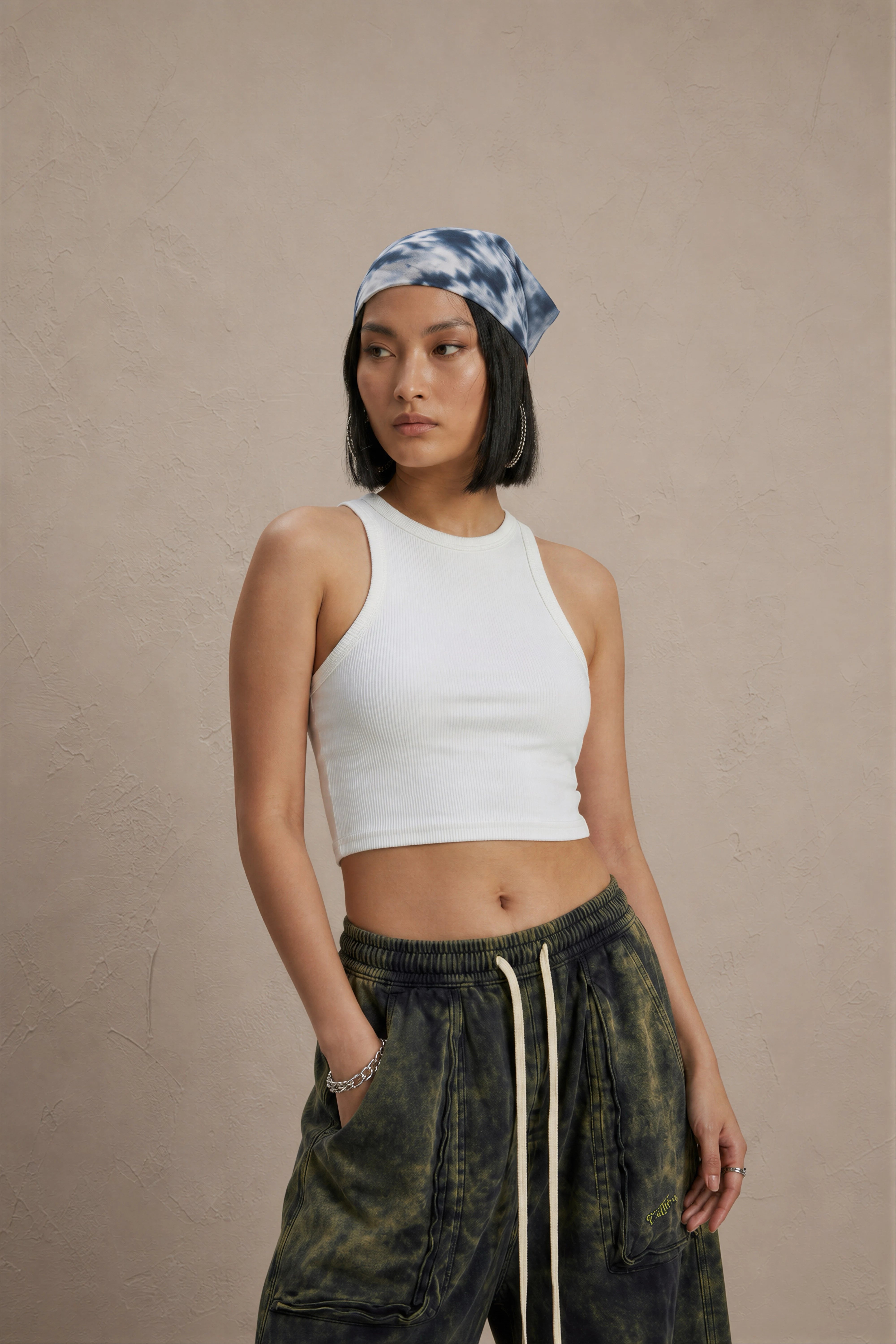 Women's White sleeveless ribbed cotton crop top