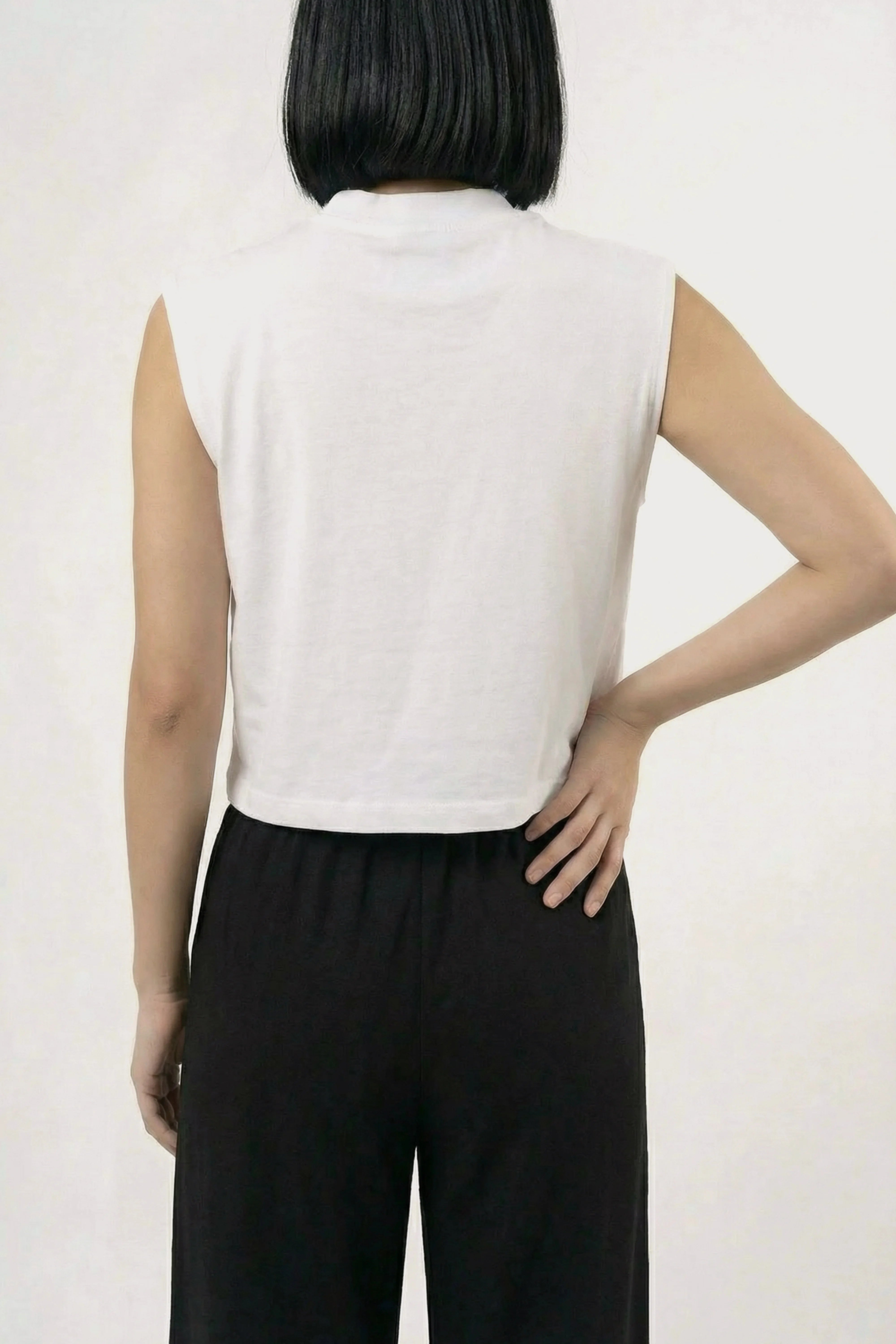 Women's White sleeveless Sunday coast Cotton Crop Top