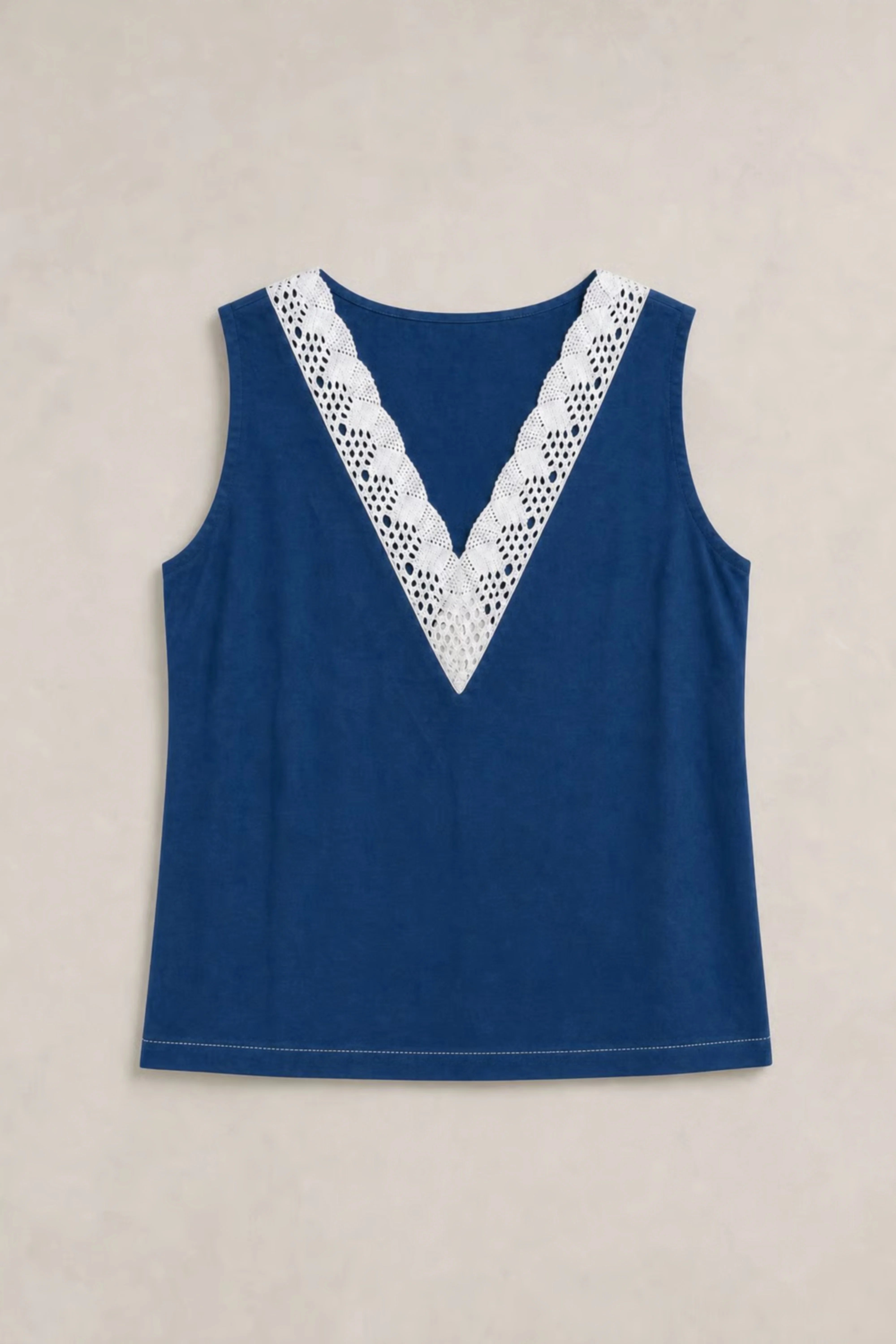 Women's Navy Blue Crochet-trim Deep V-neck Top