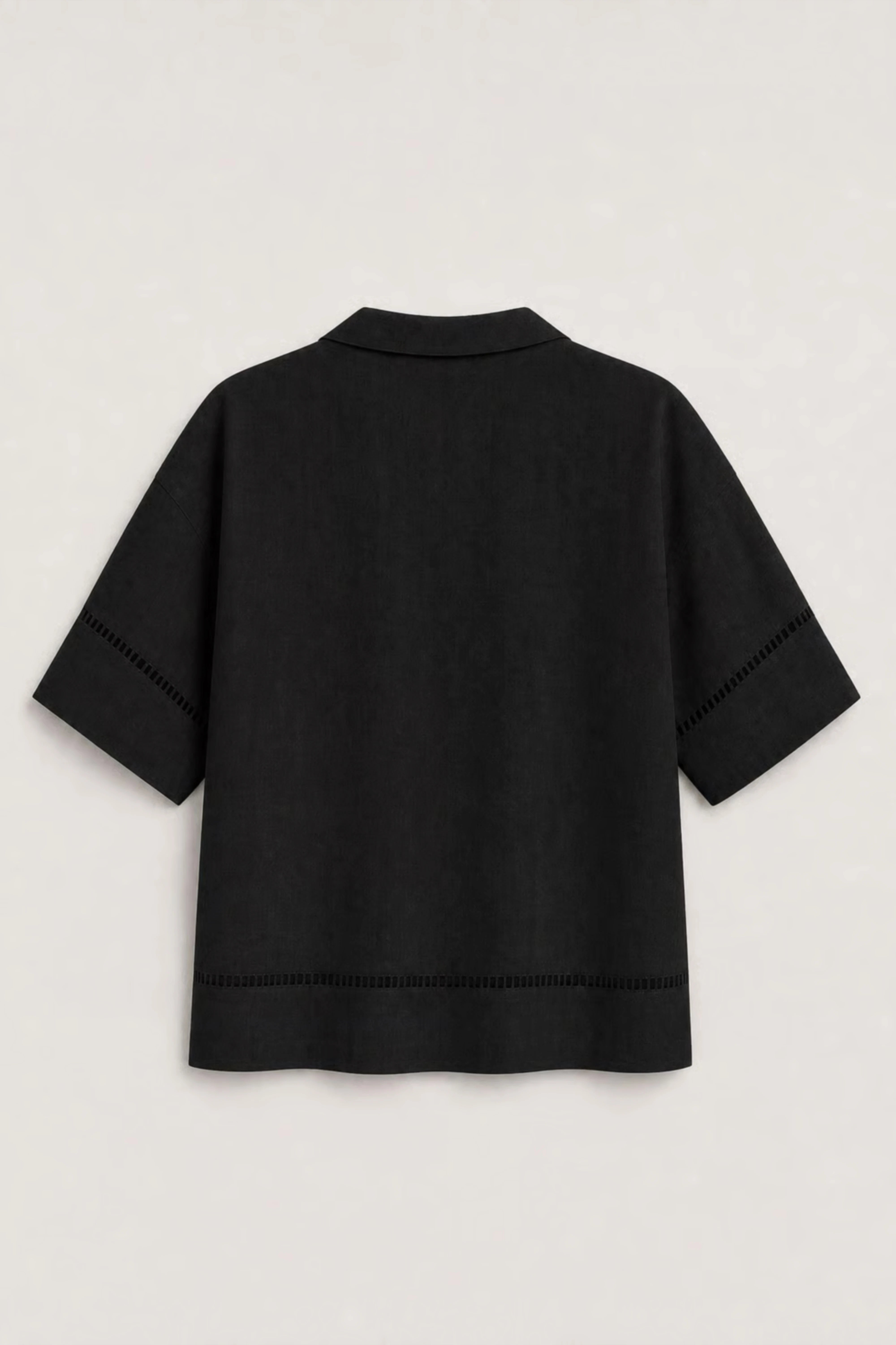 Women's Black Ladder-trim Polo Top
