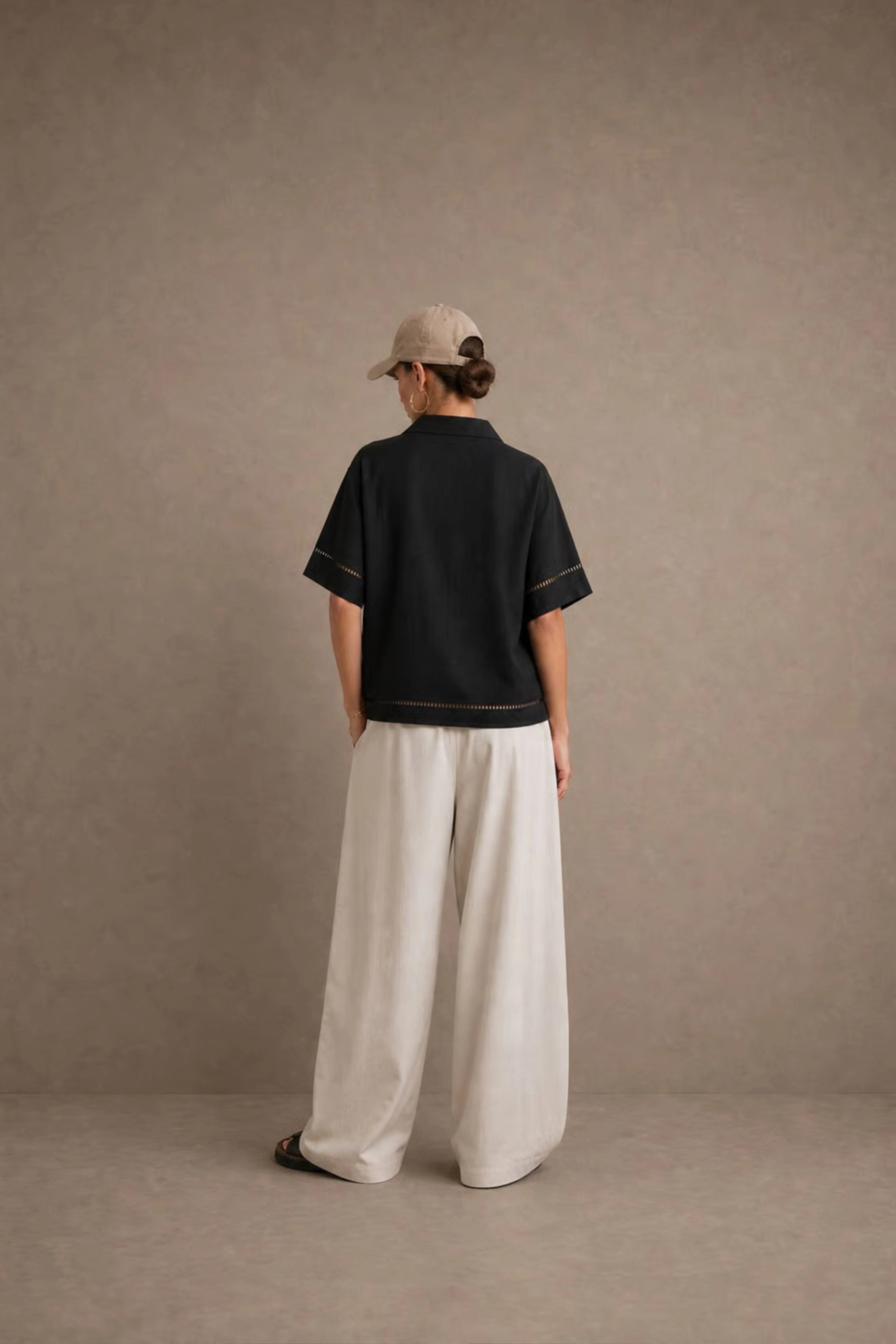 Women's Black Ladder-trim Polo Top