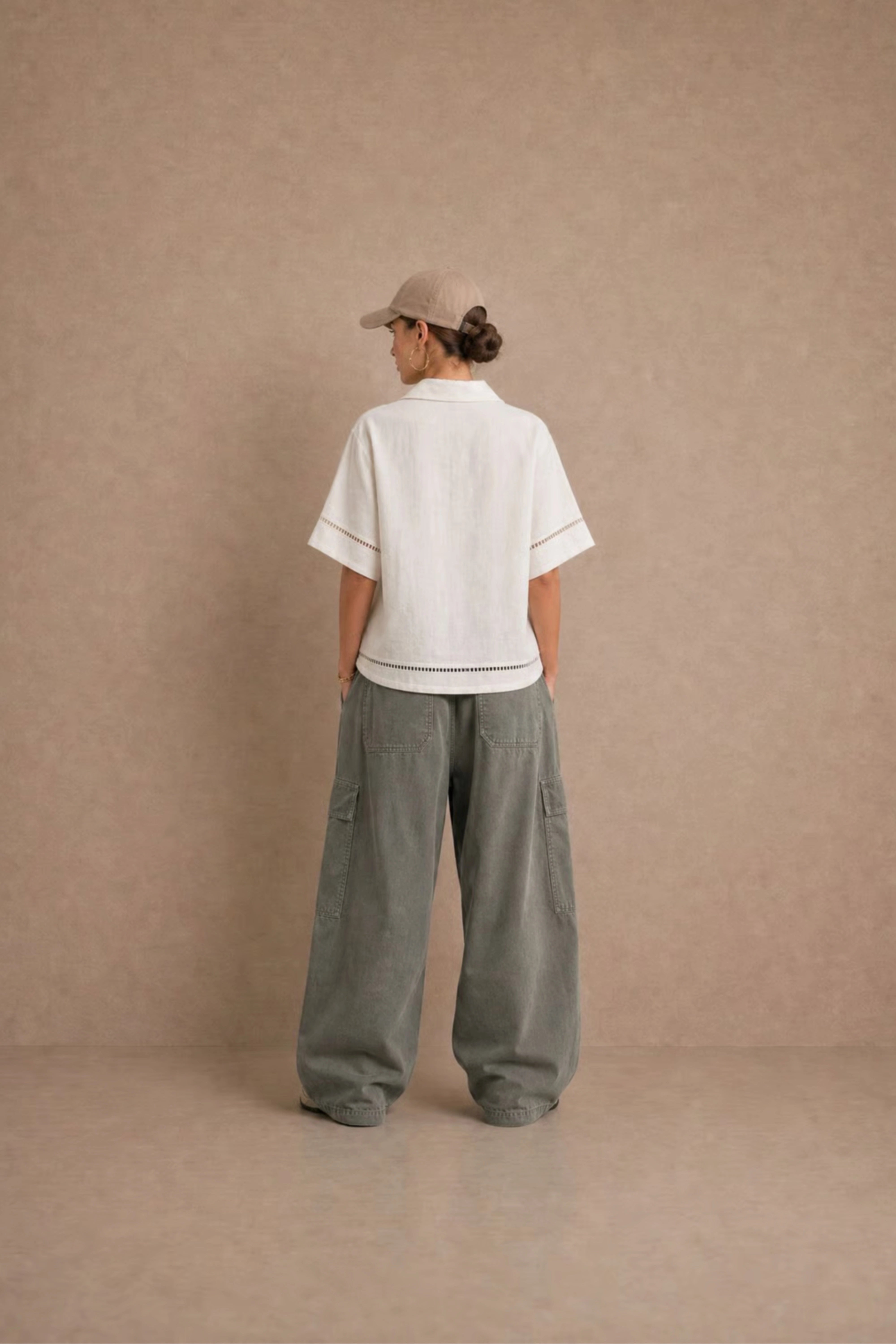 Women's Off White Ladder-trim Polo Top