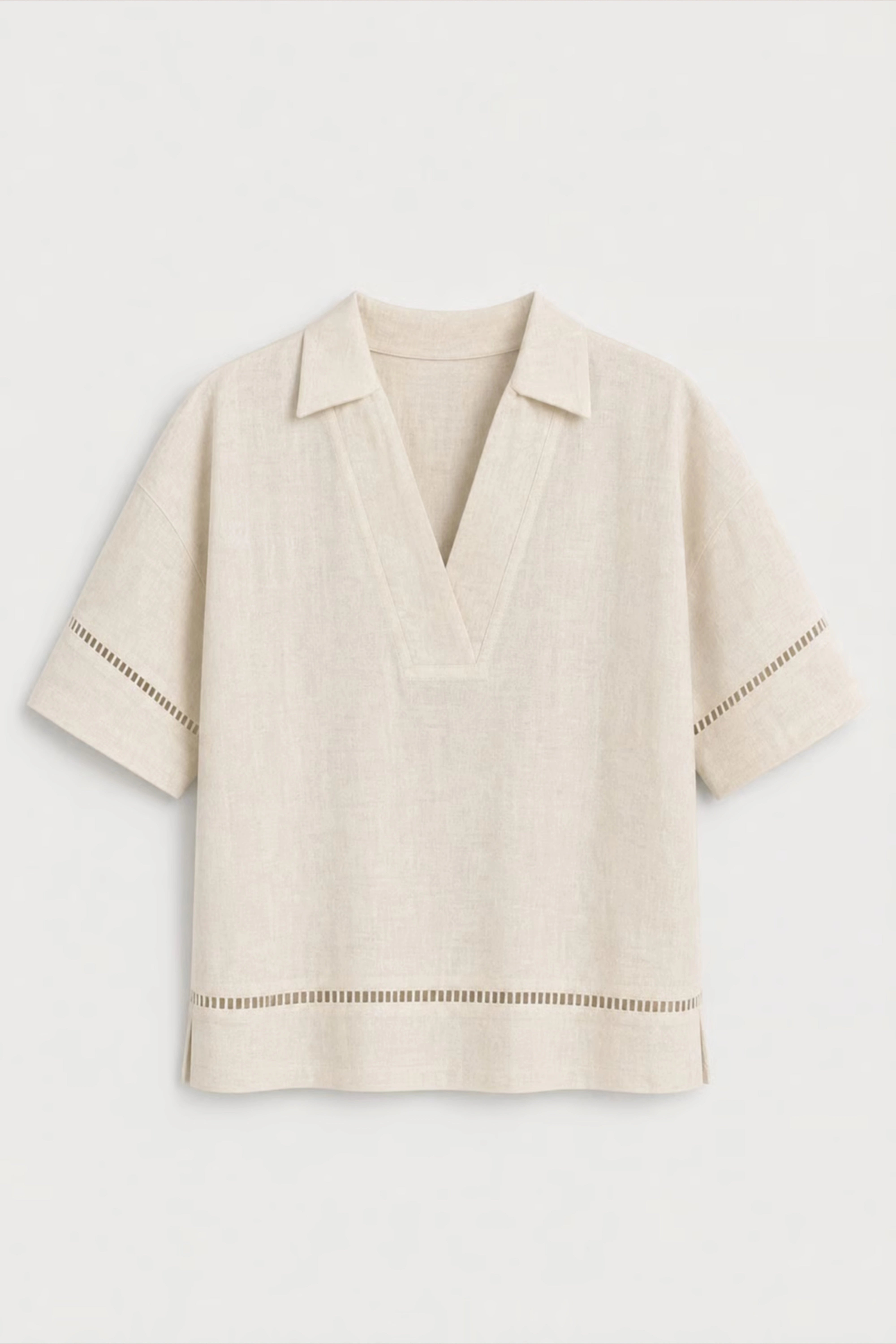 Women's Off White Ladder-trim Polo Top