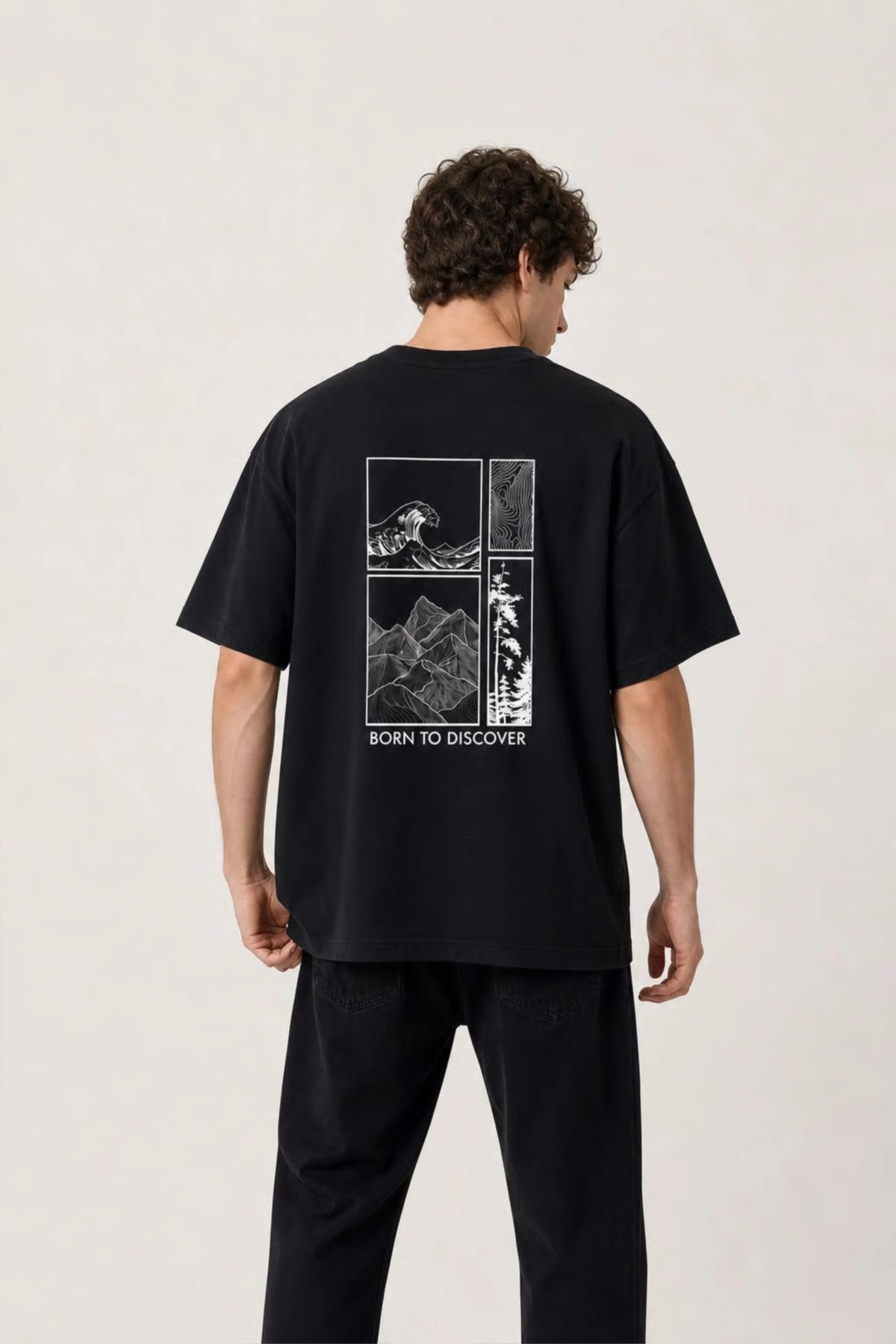 Men's Black Born to Discover Oversized T-Shirt