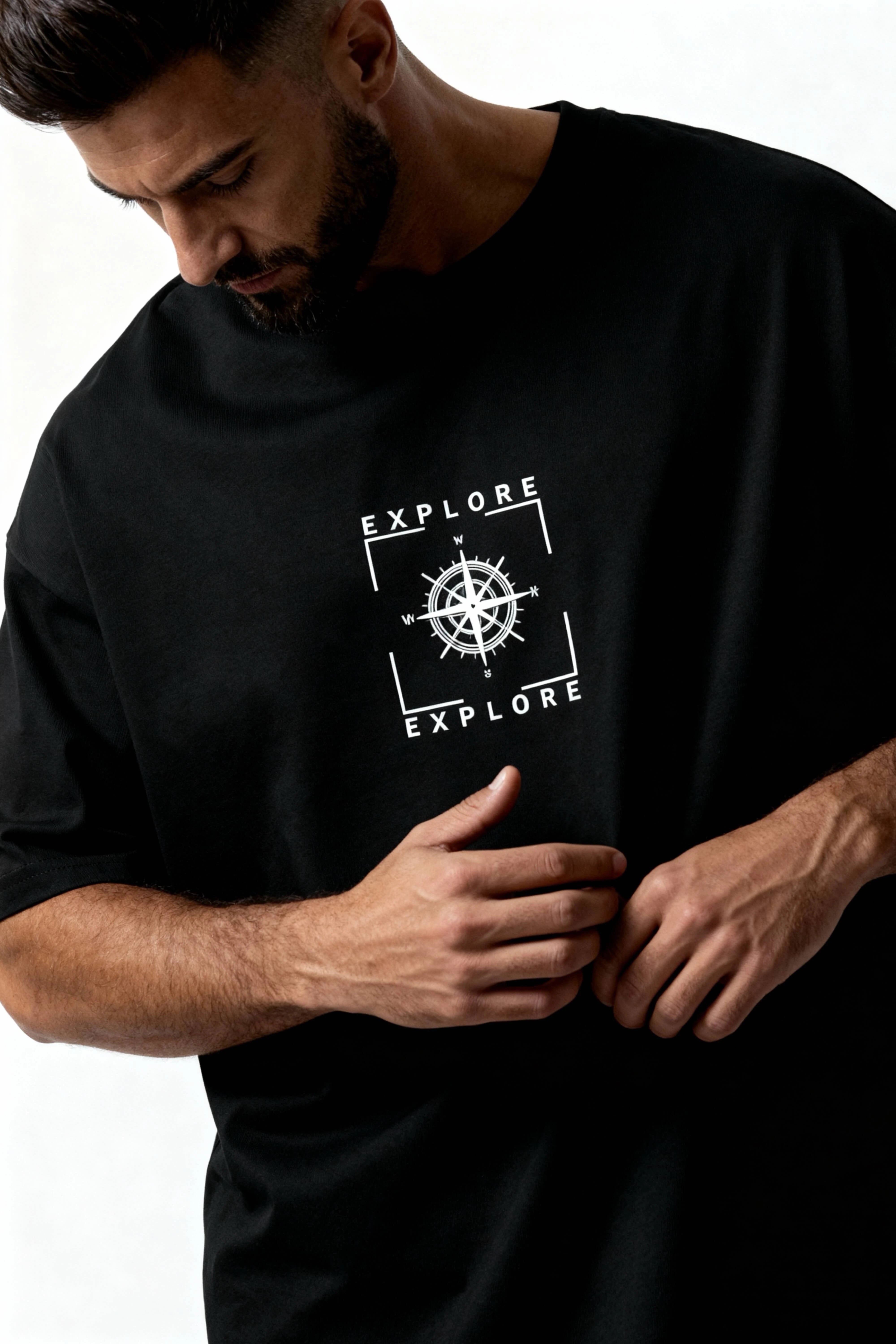 Men's Black Explore Oversized T-Shirt