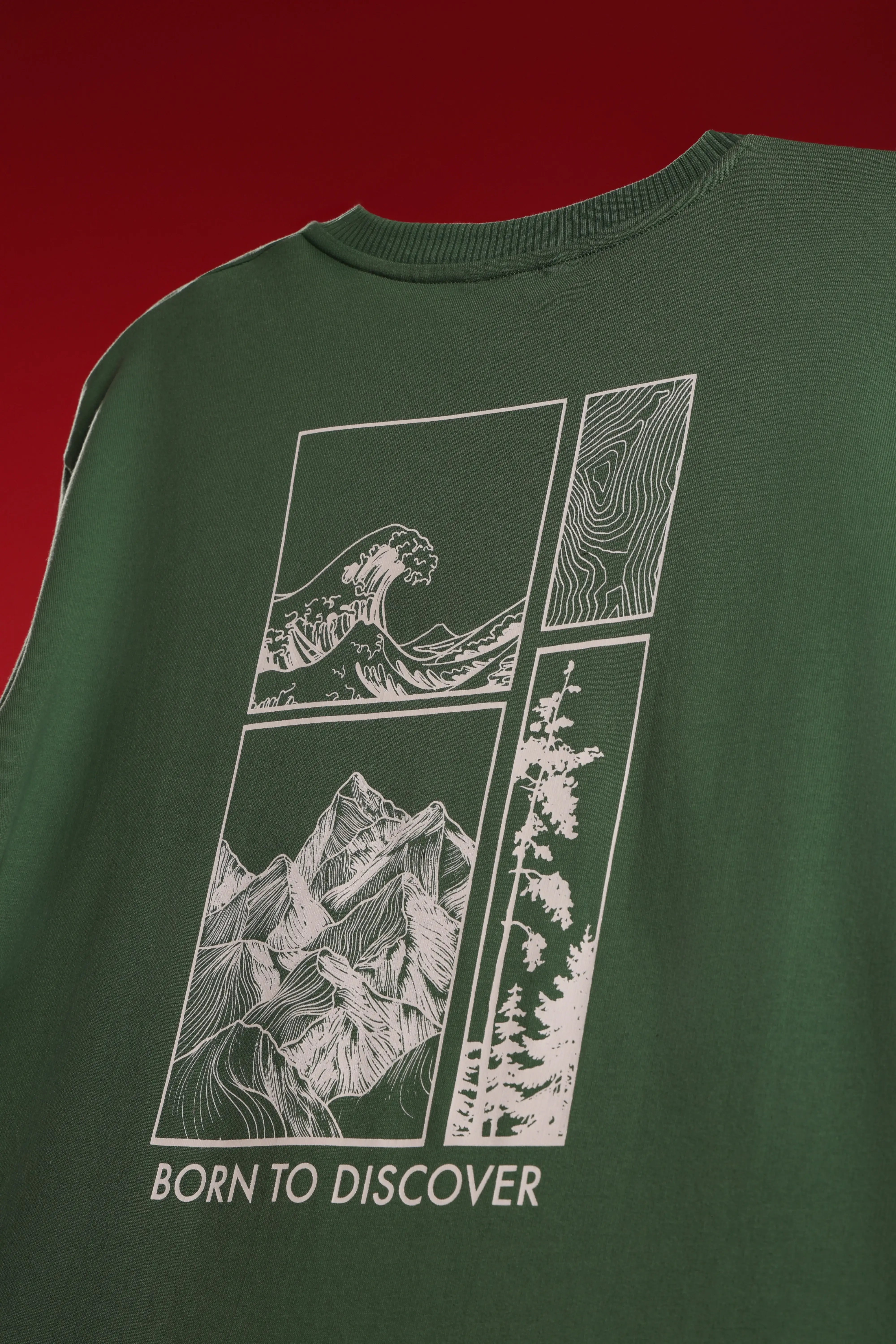 Men's Green Born to Discover Oversized T-Shirt