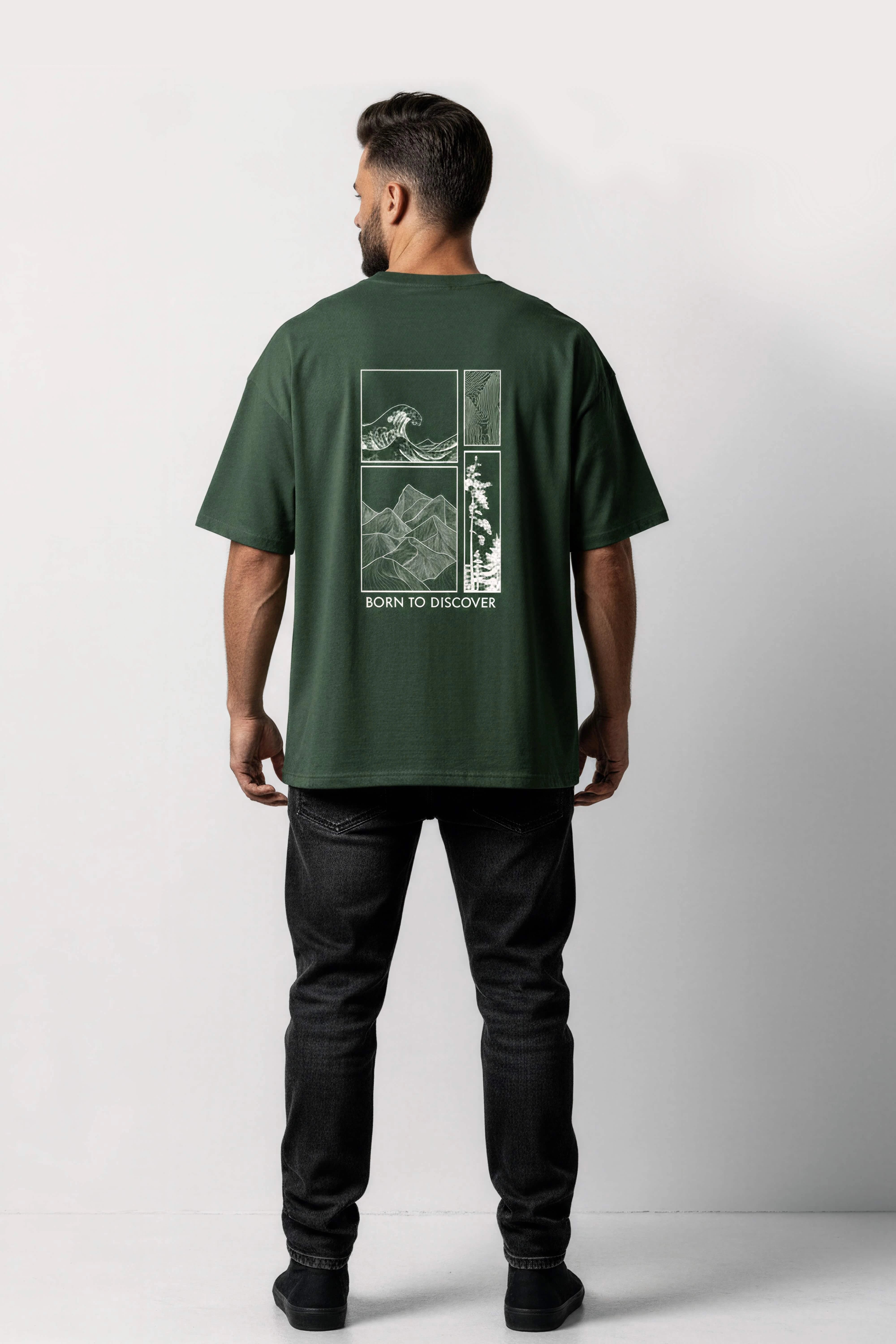 Men's Green Born to Discover Oversized T-Shirt