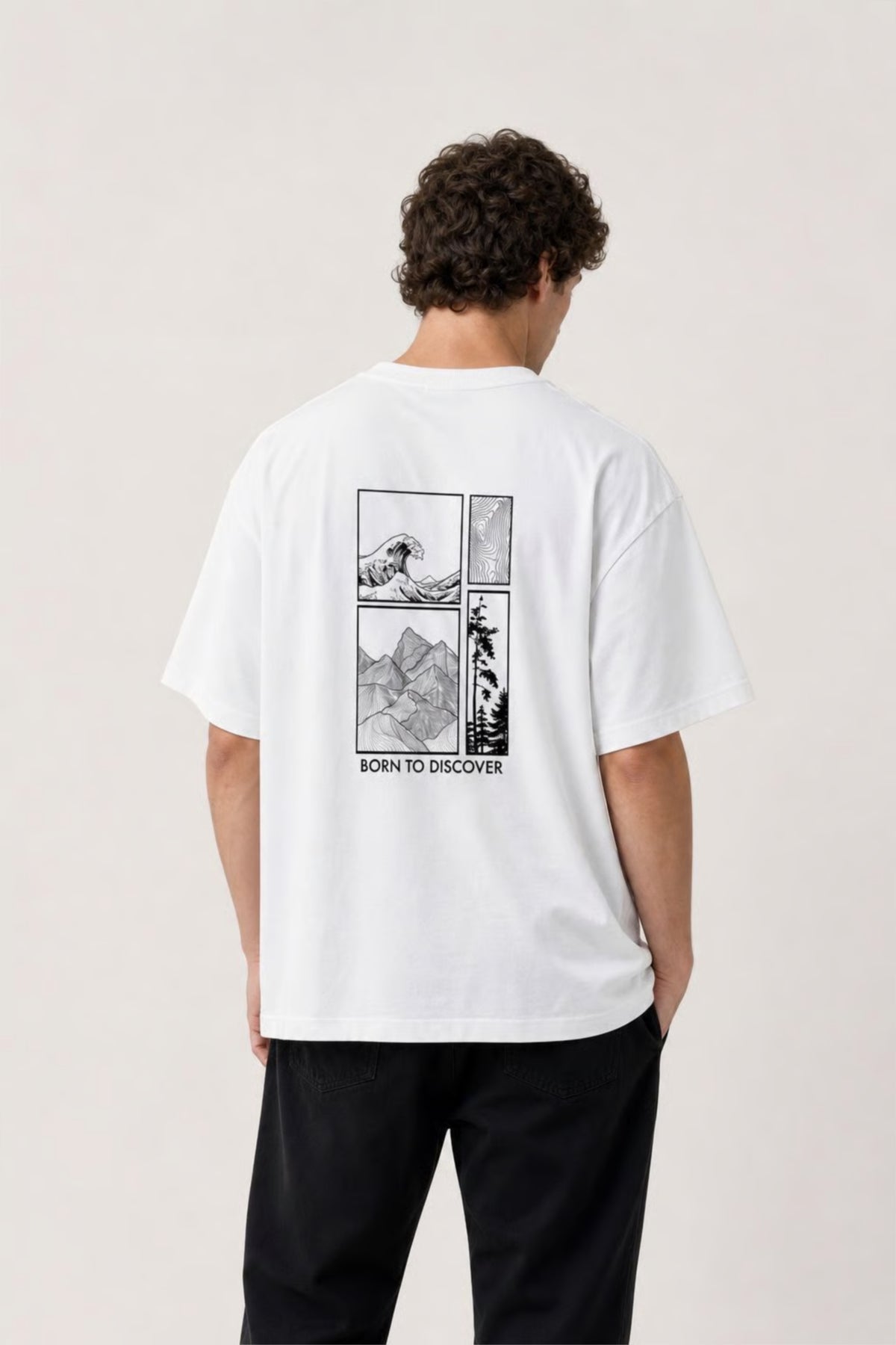Men's White Born to Discover Oversized T-Shirt
