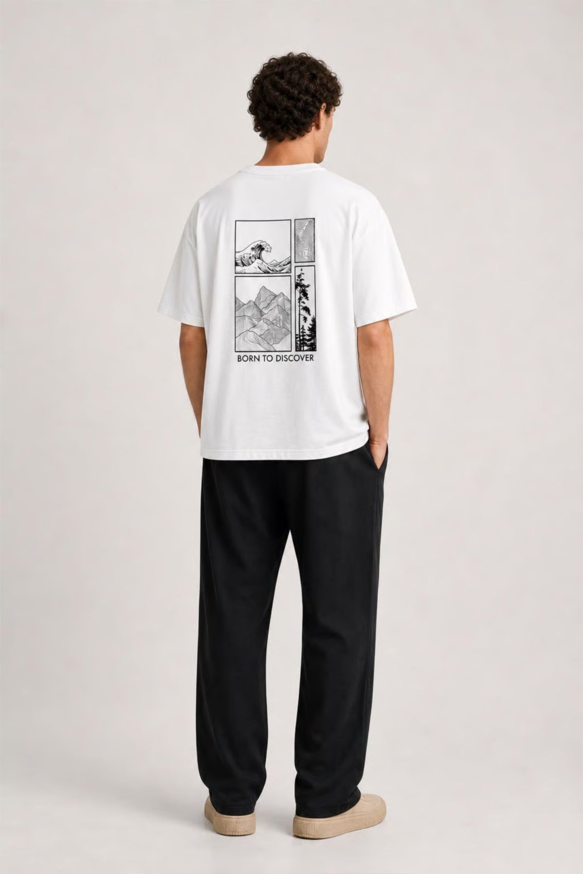 Men's White Born to Discover Oversized T-Shirt