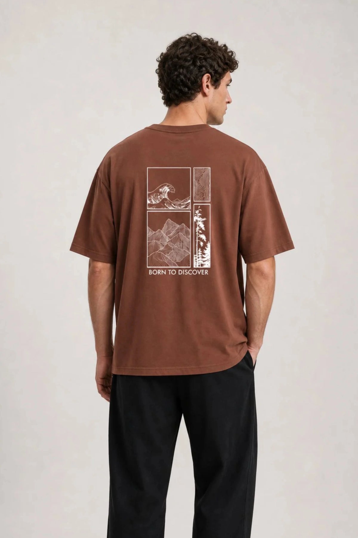 Men's Brown Born to Discover Oversized T-Shirt