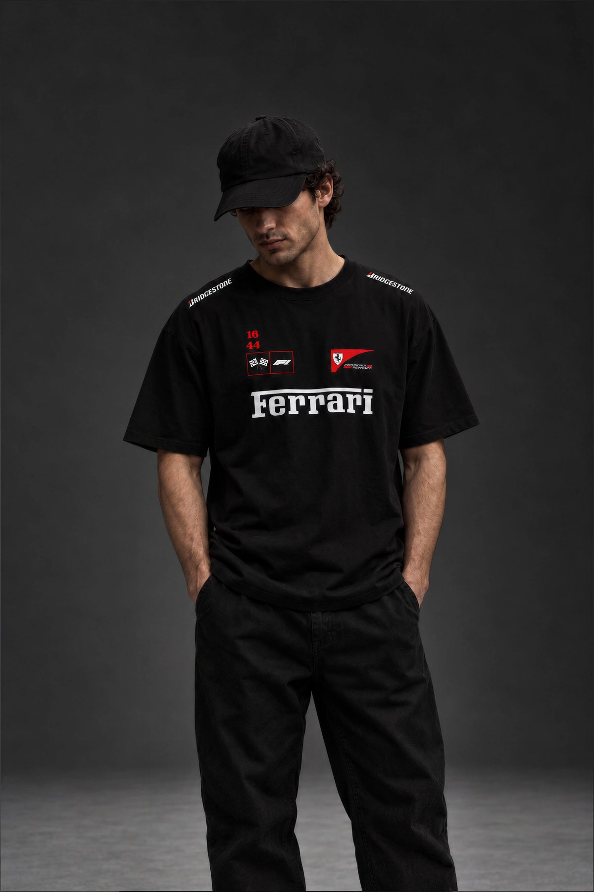 ⁠Ferrari T-Shirt Oversized Fit Black 240 GSM Cotton