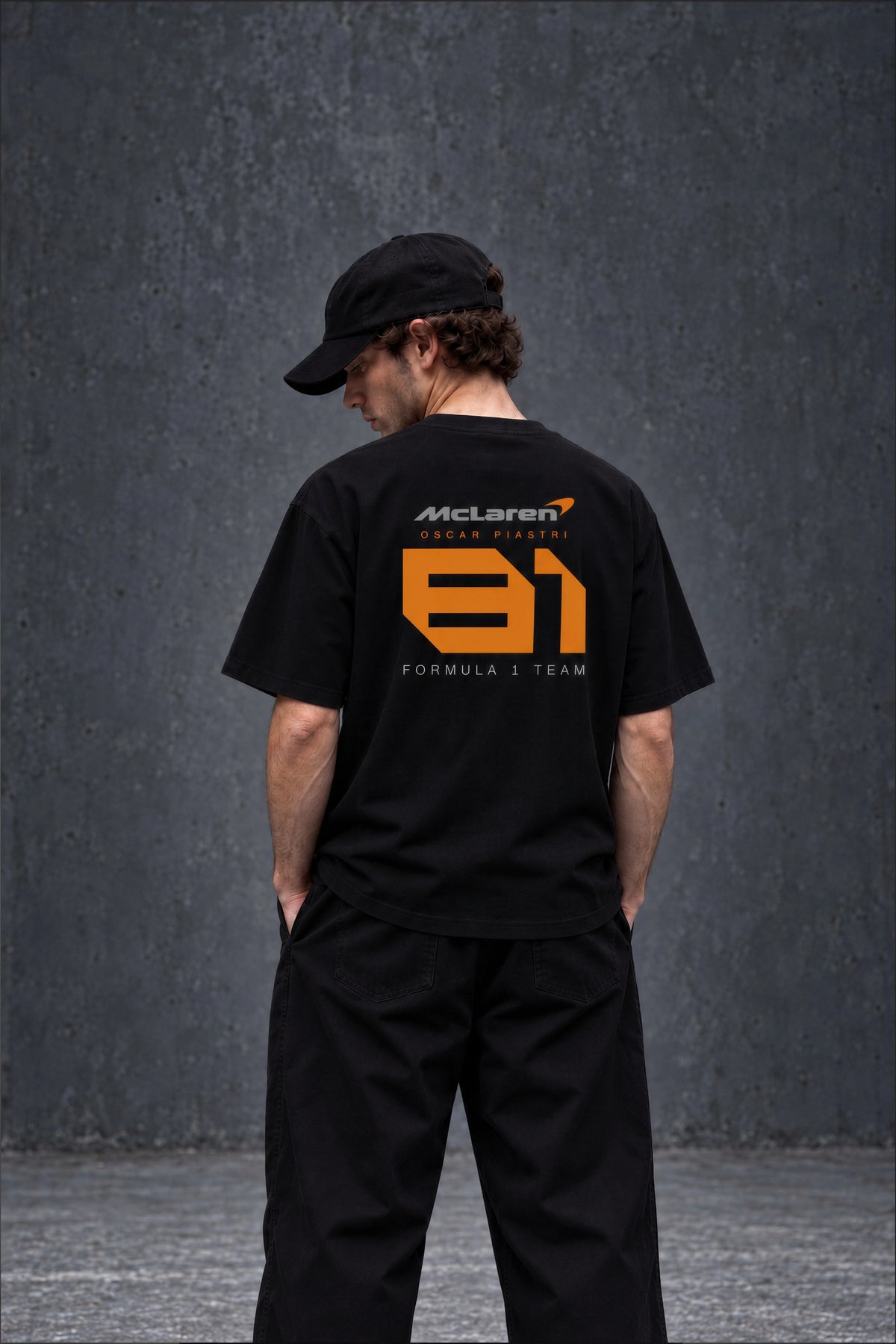 ⁠Oscar Piastri T-Shirt Oversized Fit Black 240 GSM Sustainable Cotton