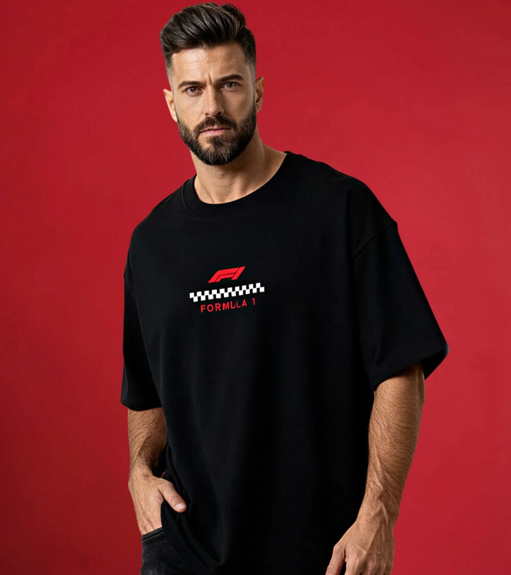 men oversized black t-shirt formula 1 