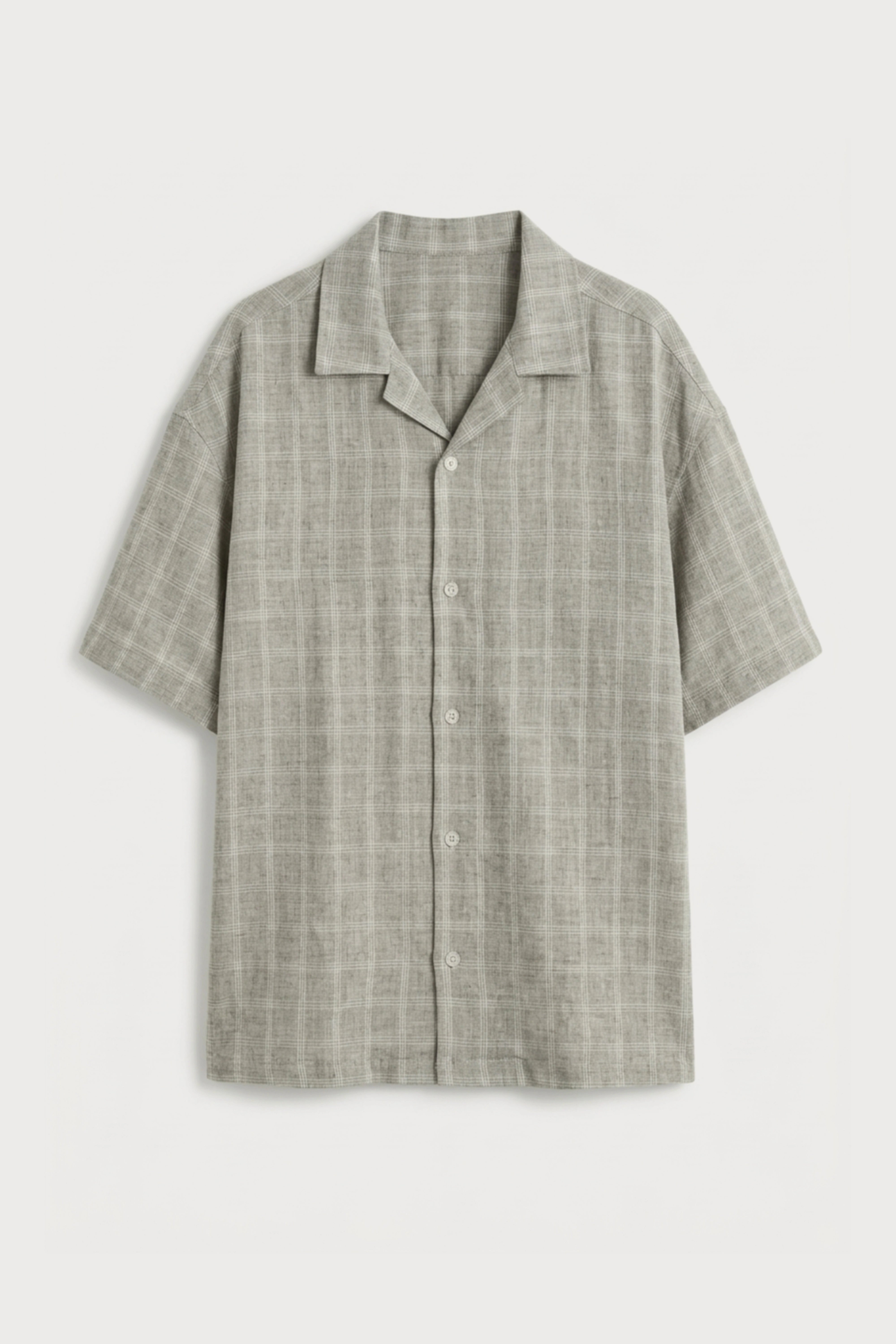 Men’s grey checked loosefit camp collar cotton shirt